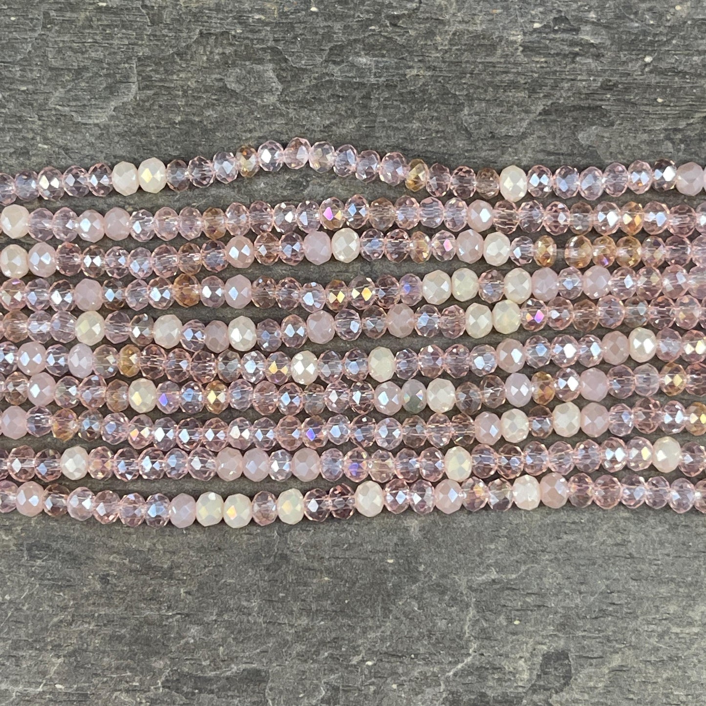 Tiny Mixed Glass Beads, Pale Vintage Pink and Beige 3x2mm Faceted Glass Beads (Vintage Pink) - 15" Strand