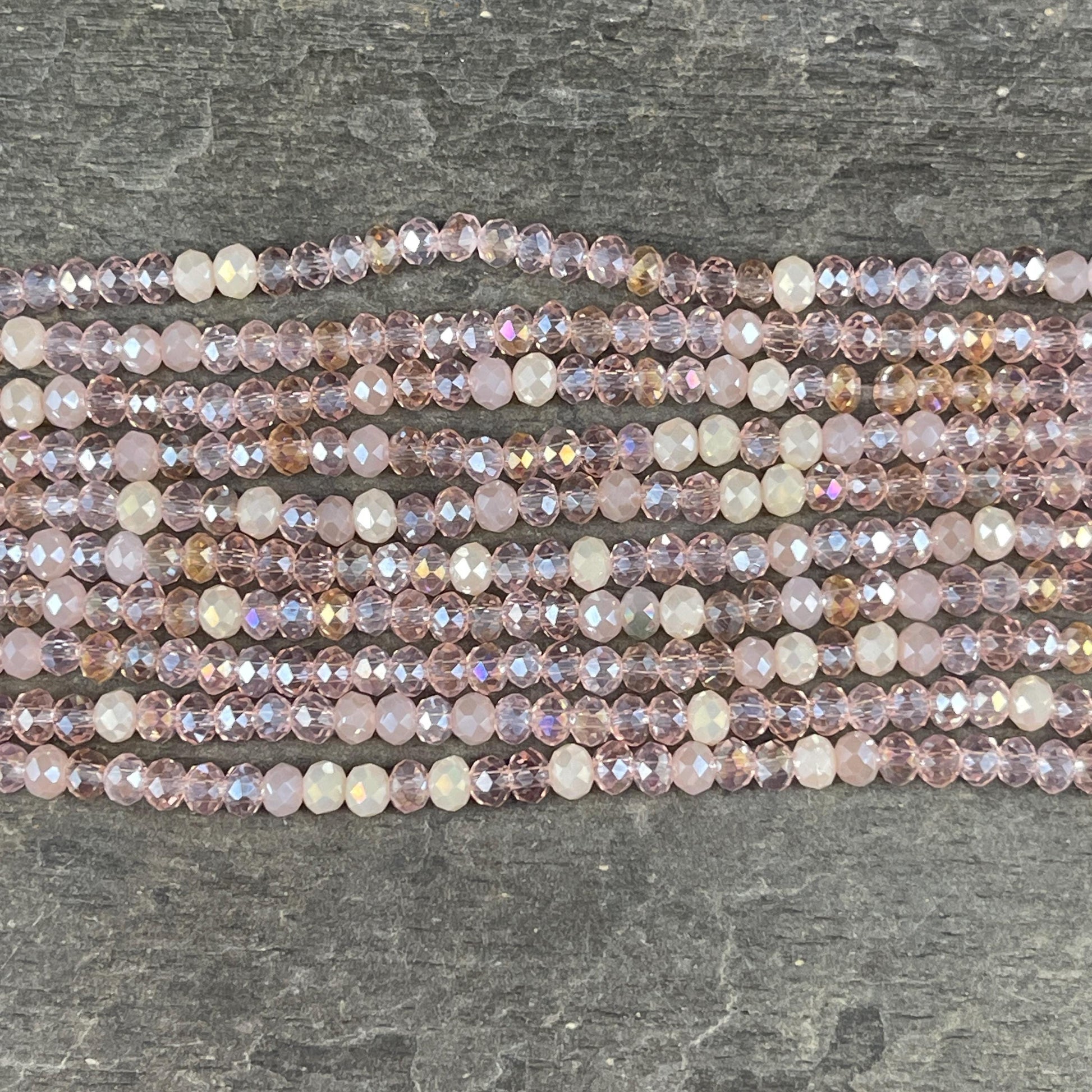 Tiny Mixed Glass Beads, Pale Vintage Pink and Beige 3x2mm Faceted Glass Beads (Vintage Pink) - 15" Strand