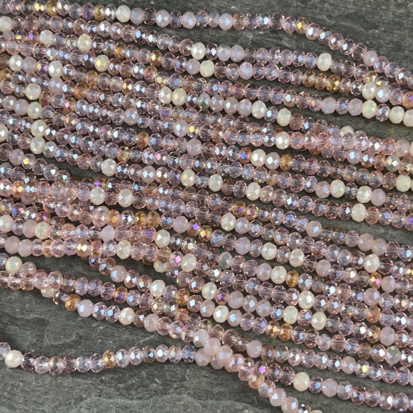 Tiny Mixed Glass Beads, Pale Vintage Pink and Beige 3x2mm Faceted Glass Beads (Vintage Pink) - 15" Strand