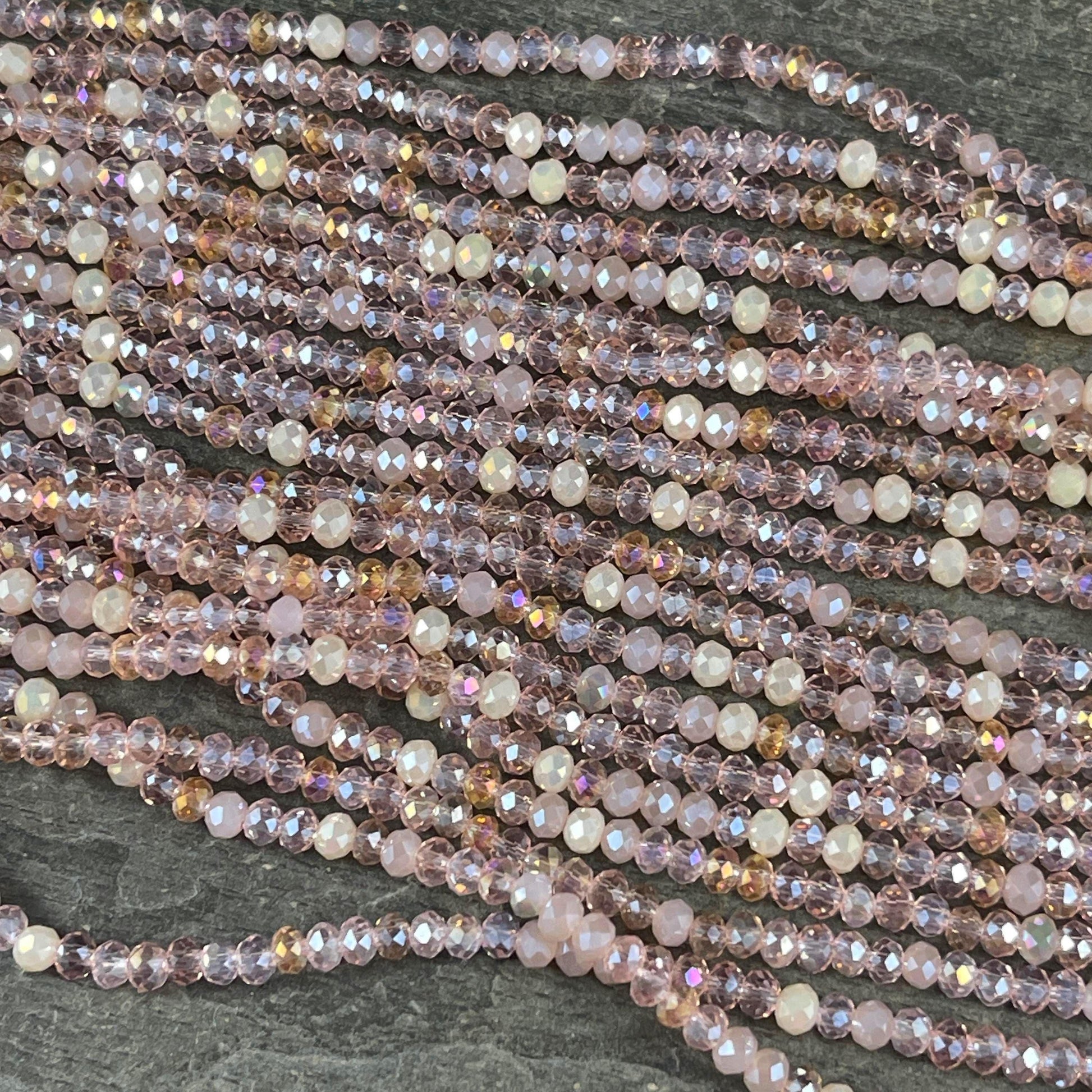 Tiny Mixed Glass Beads, Pale Vintage Pink and Beige 3x2mm Faceted Glass Beads (Vintage Pink) - 15" Strand