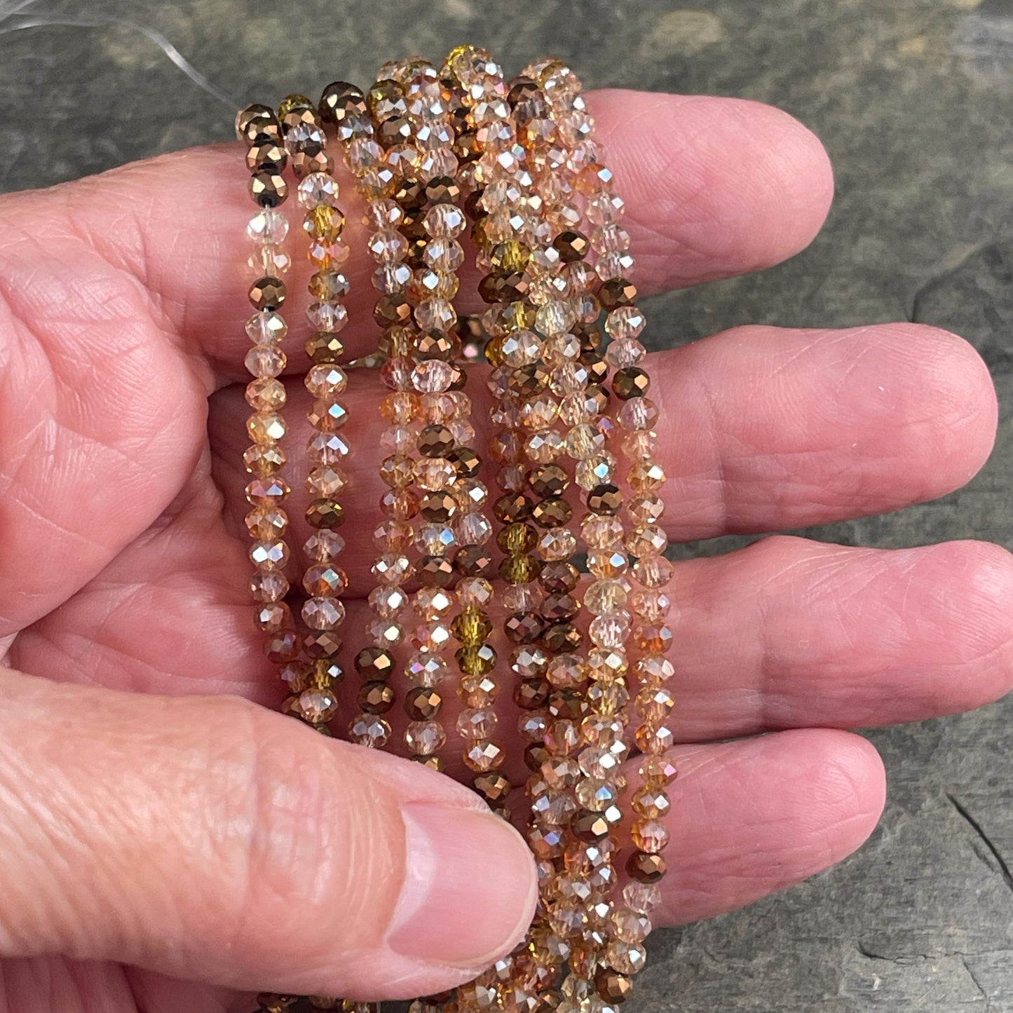 Tiny Mixed Glass Beads, Bronze, Honey Gold and Topaz 3x2mm Faceted Glass Beads (Glitzy Gold) - 15" Strand