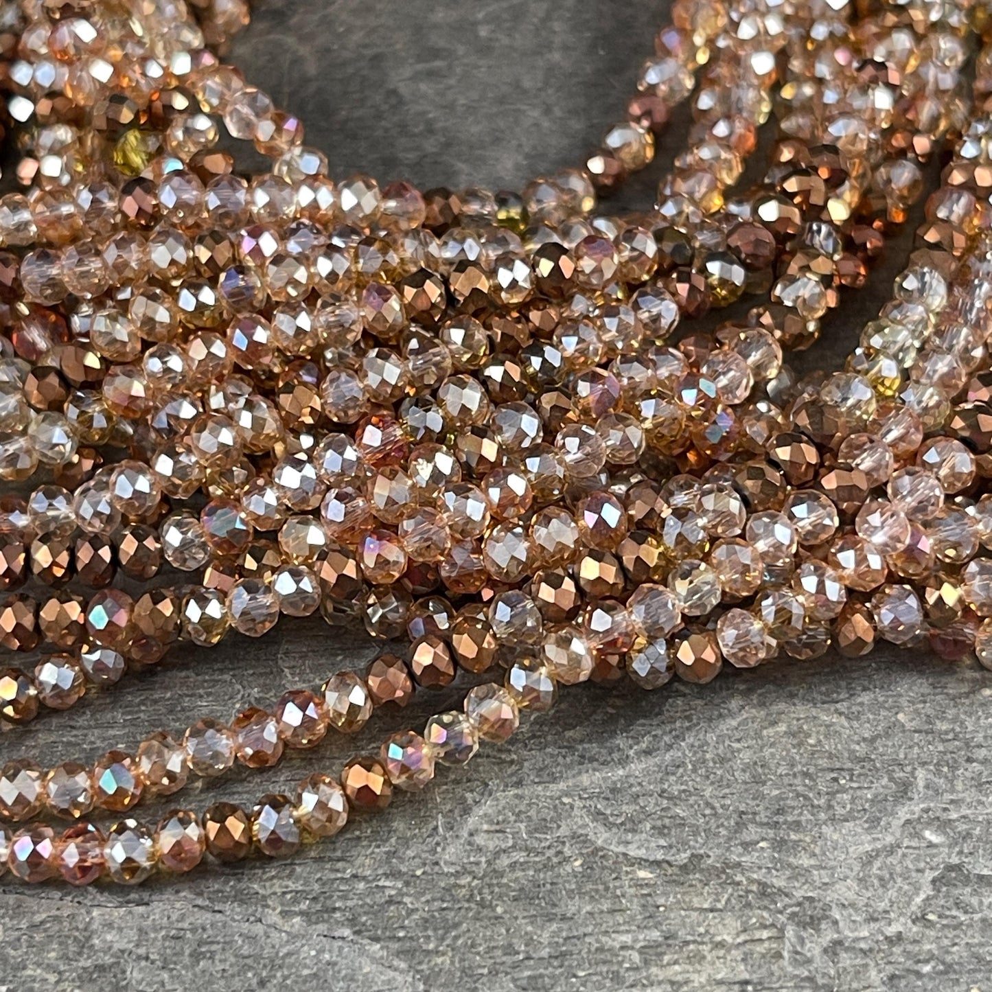 Tiny Mixed Glass Beads, Bronze, Honey Gold and Topaz 3x2mm Faceted Glass Beads (Glitzy Gold) - 15" Strand