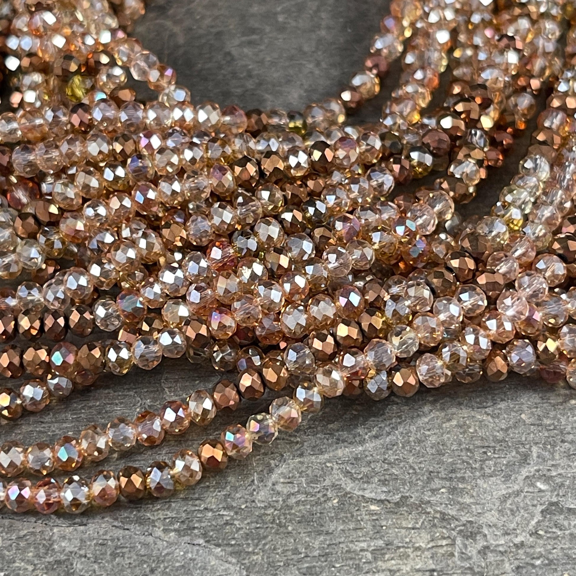Tiny Mixed Glass Beads, Bronze, Honey Gold and Topaz 3x2mm Faceted Glass Beads (Glitzy Gold) - 15" Strand