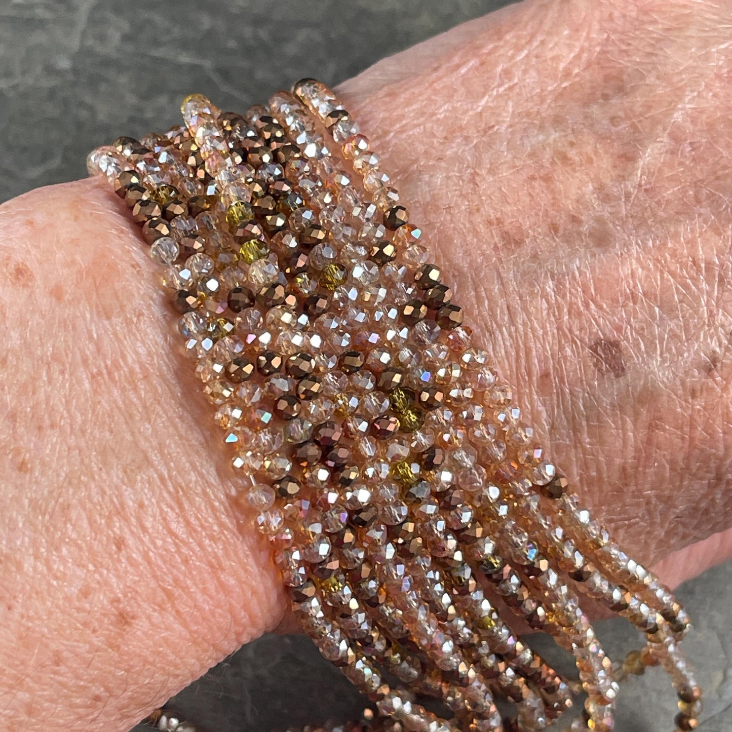 Tiny Mixed Glass Beads, Bronze, Honey Gold and Topaz 3x2mm Faceted Glass Beads (Glitzy Gold) - 15" Strand