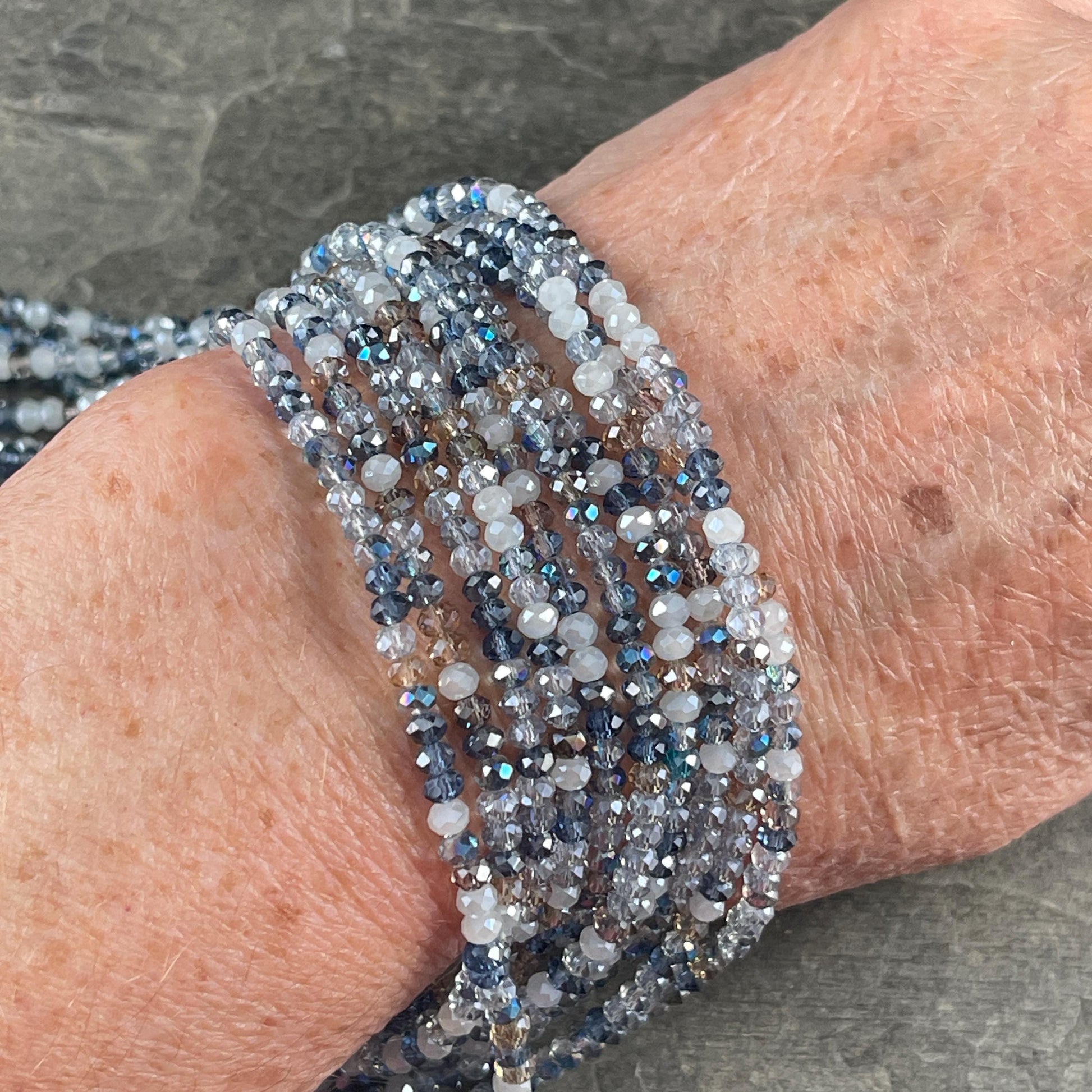 Tiny Mixed Glass Beads, Sapphire and Light Blue 3x2mm Faceted Glass Beads (Denim Blues) - 15" Strand