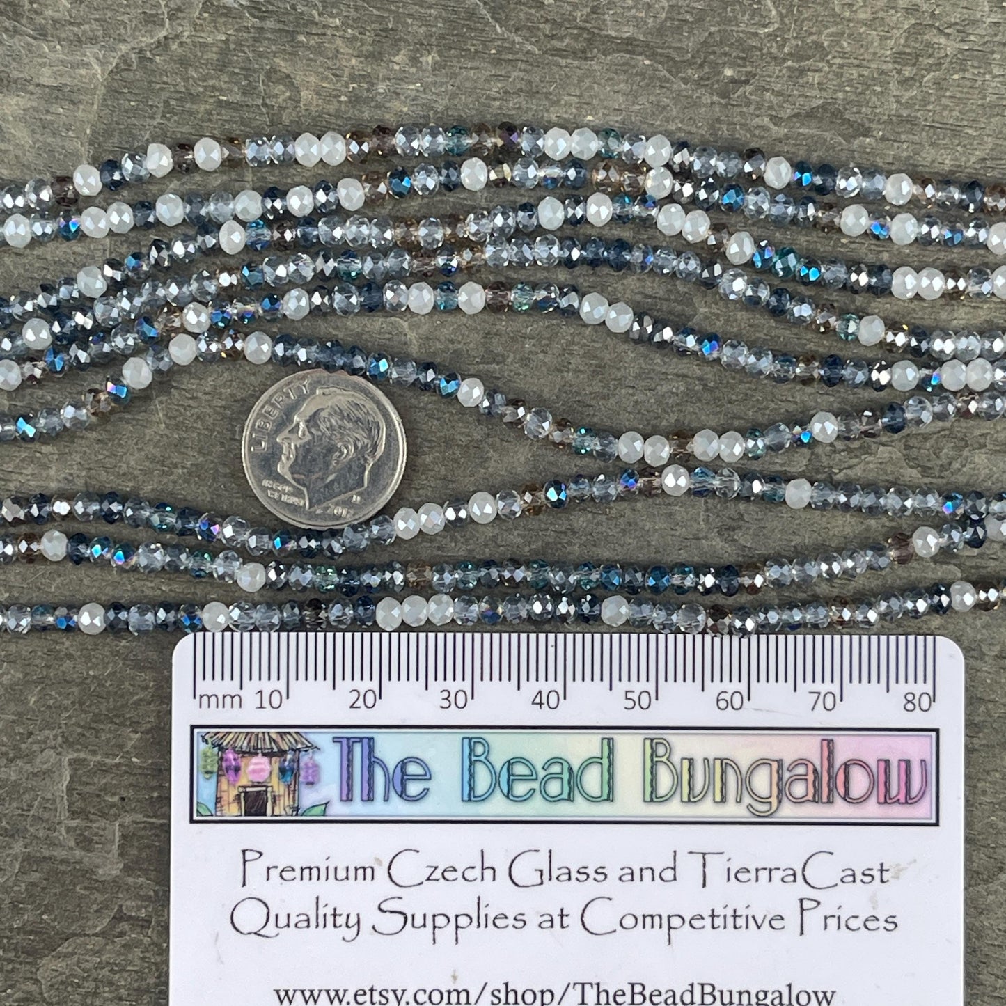 Tiny Mixed Glass Beads, Sapphire and Light Blue 3x2mm Faceted Glass Beads (Denim Blues) - 15" Strand