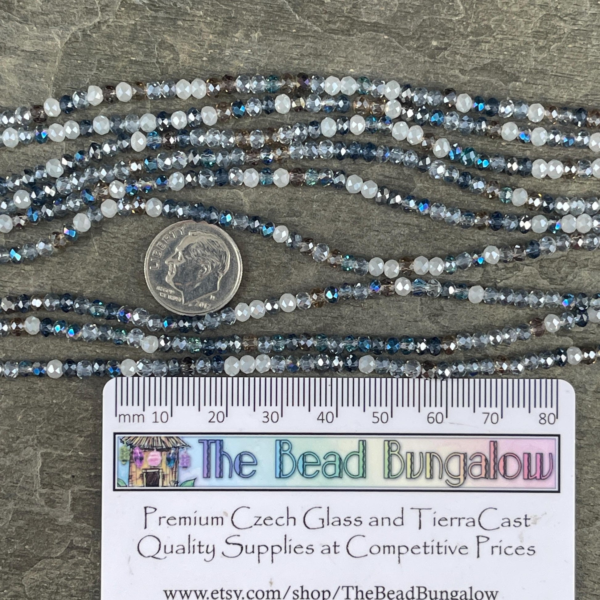 Tiny Mixed Glass Beads, Sapphire and Light Blue 3x2mm Faceted Glass Beads (Denim Blues) - 15" Strand