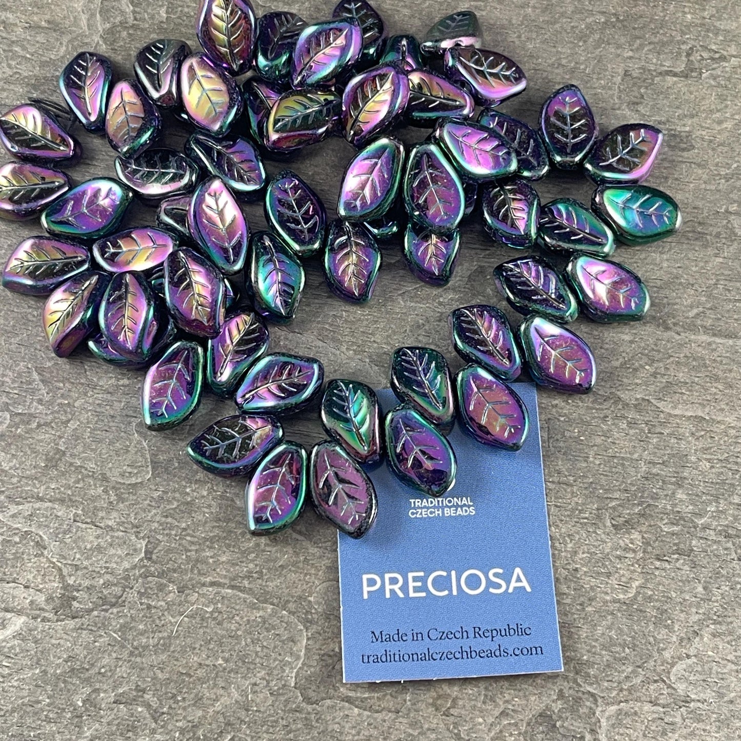 Czech Glass Beads - 15x10mm Wavy Briolette Leaf, Metallic Purple Iris Leaf Bead (FMG-7688MD) * Qty. 12