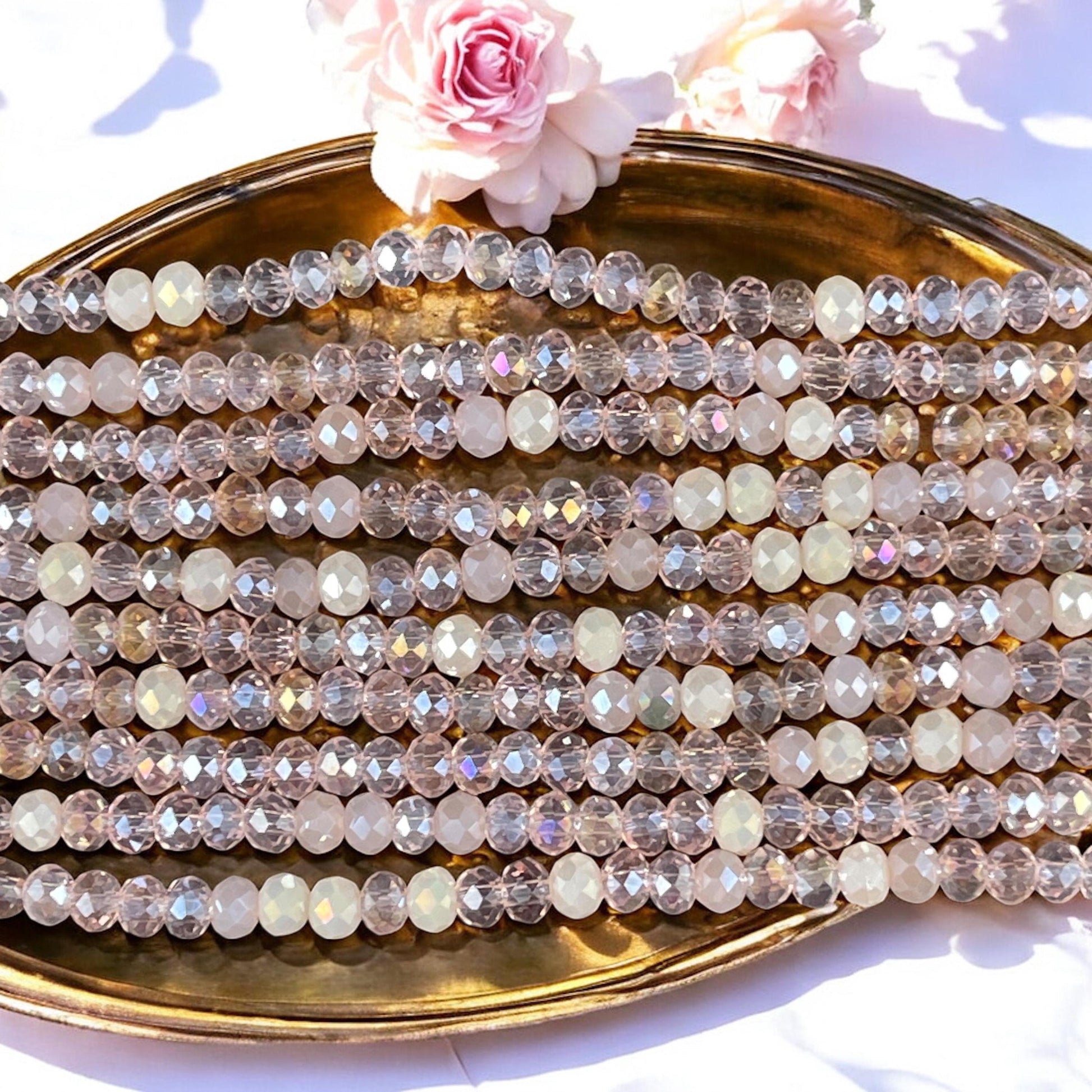 Tiny Mixed Glass Beads, Pale Vintage Pink and Beige 3x2mm Faceted Glass Beads (Vintage Pink) - 15" Strand