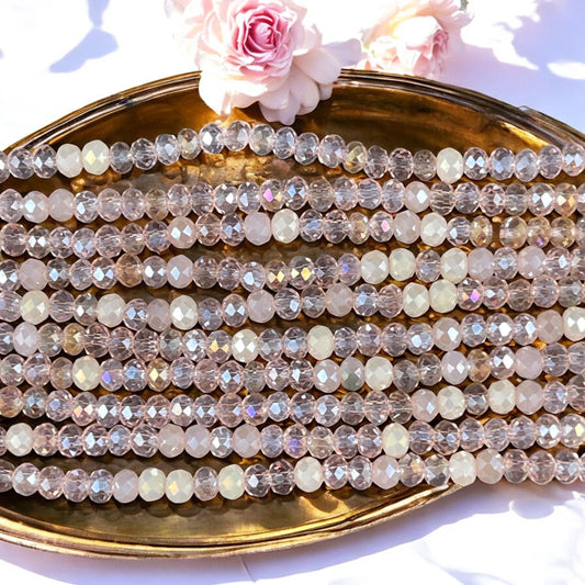 Tiny Mixed Glass Beads, Pale Vintage Pink and Beige 3x2mm Faceted Glass Beads (Vintage Pink) - 15" Strand