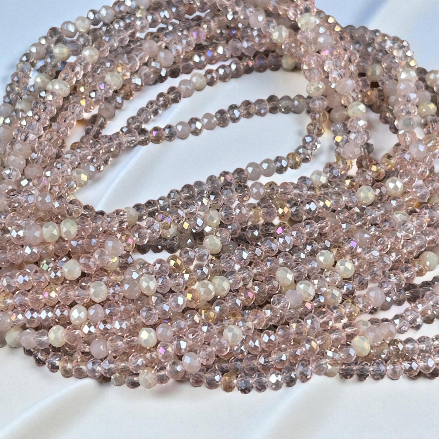 Tiny Mixed Glass Beads, Pale Vintage Pink and Beige 3x2mm Faceted Glass Beads (Vintage Pink) - 15" Strand
