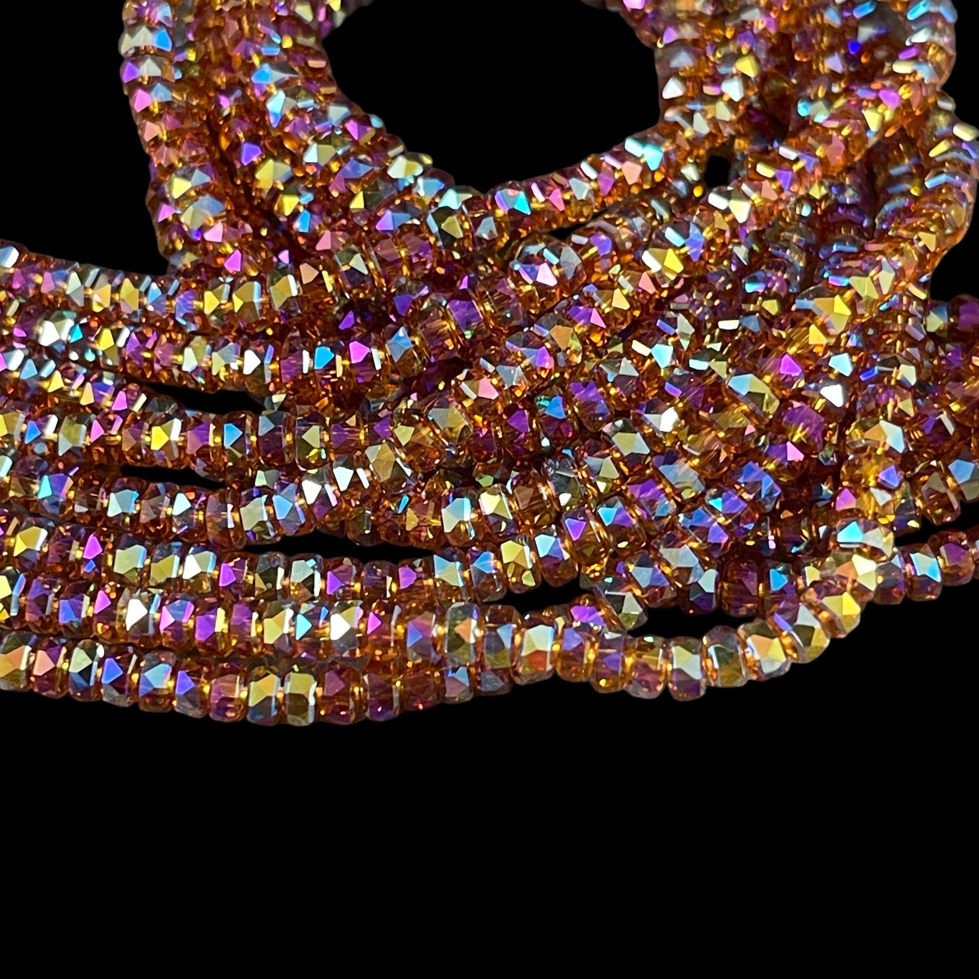 Faceted Glass Beads - 4x2.5mm Heishi Rondelles, Topaz with AB Finish (TopazAB) * 7" Strand