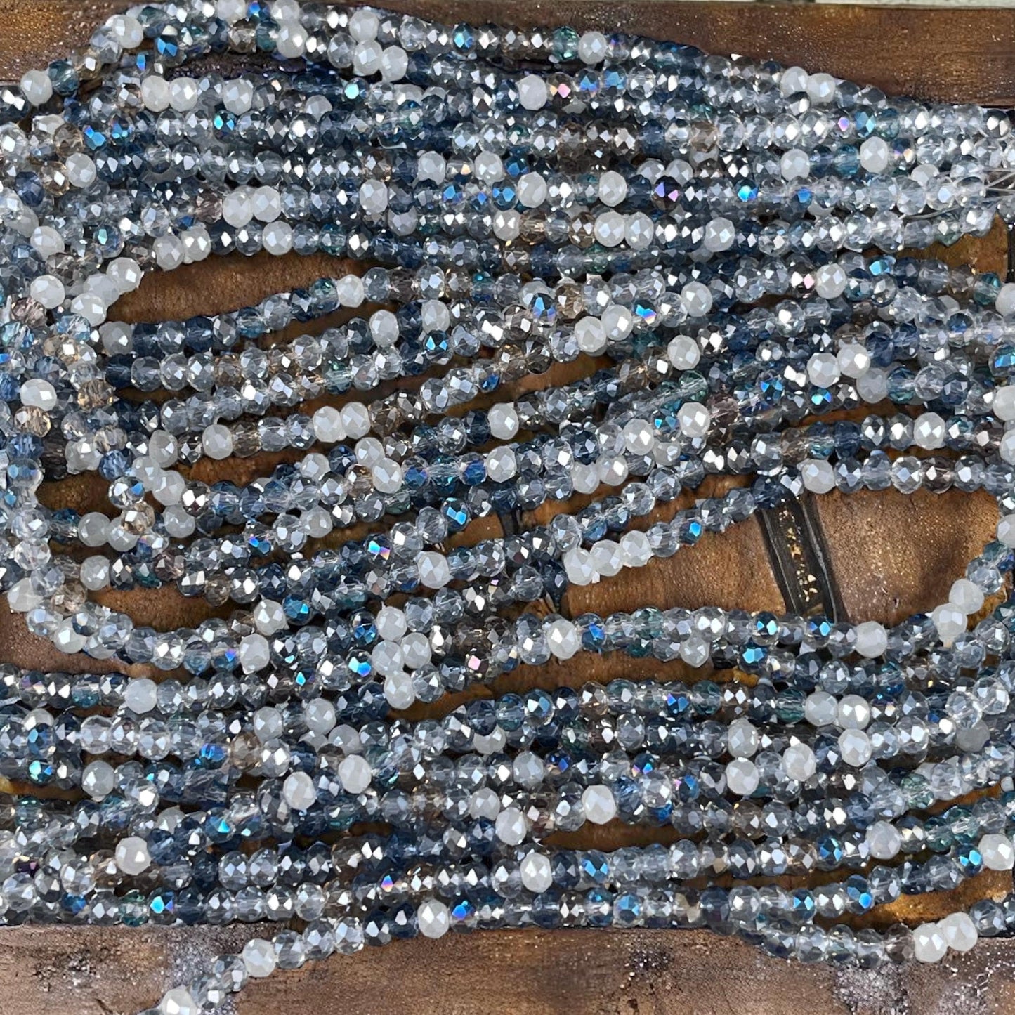 Tiny Mixed Glass Beads, Sapphire and Light Blue 3x2mm Faceted Glass Beads (Denim Blues) - 15" Strand