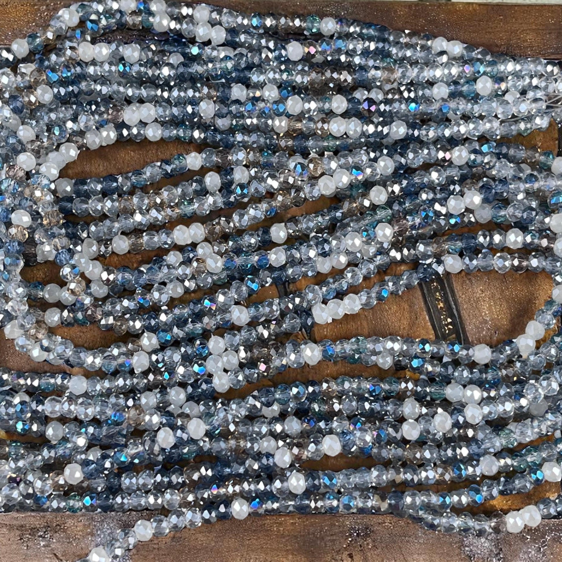 Tiny Mixed Glass Beads, Sapphire and Light Blue 3x2mm Faceted Glass Beads (Denim Blues) - 15" Strand