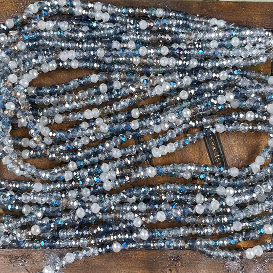 Tiny Mixed Glass Beads, Sapphire and Light Blue 3x2mm Faceted Glass Beads (Denim Blues) - 15" Strand