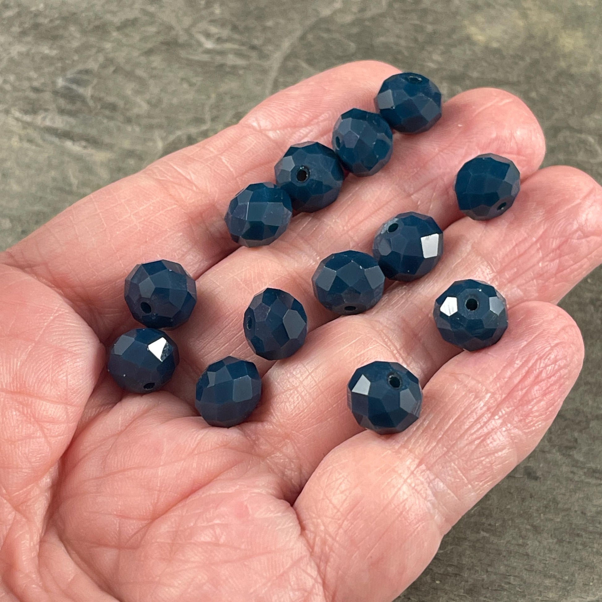 9.5mm Faceted Glass Beads, Opaque Navy Blue Rondelles (Navy-9) * 30 Beads