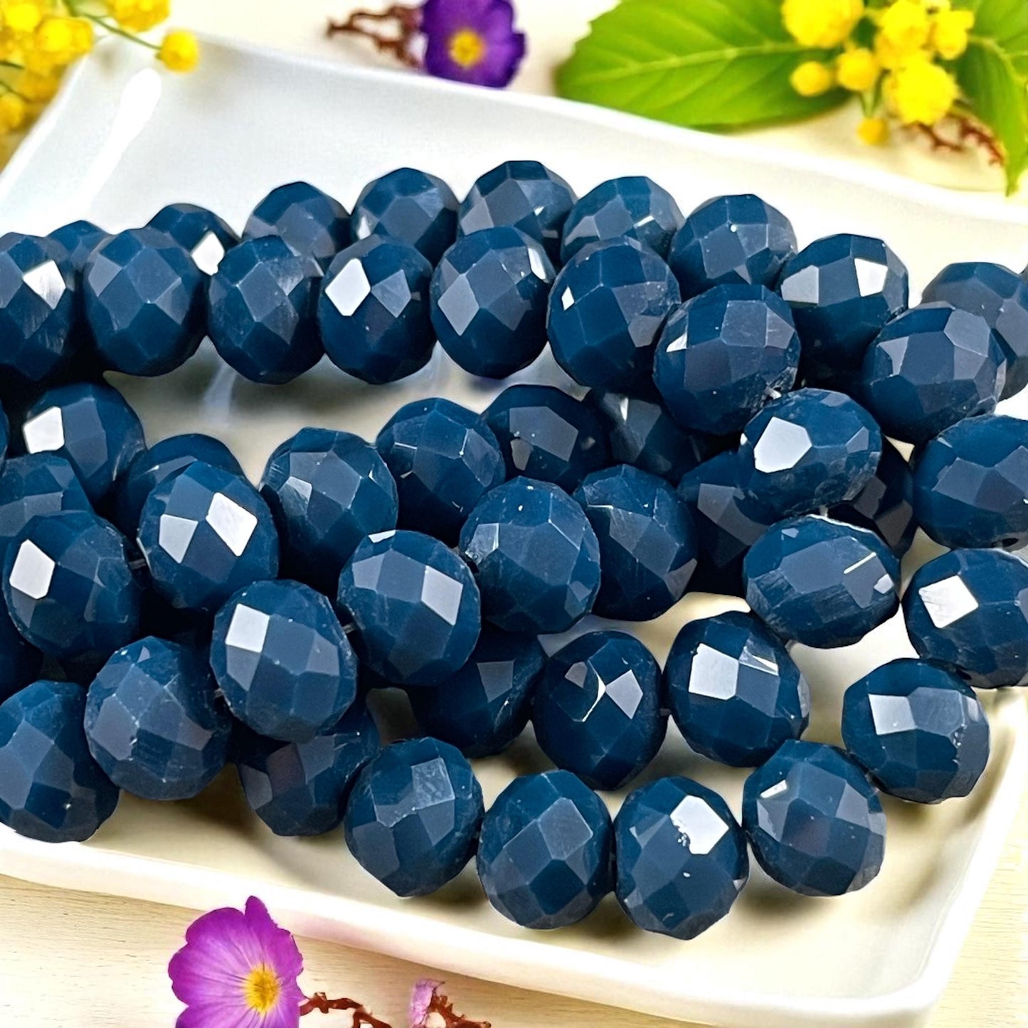 9.5mm Faceted Glass Beads, Opaque Navy Blue Rondelles (Navy-9) * 30 Beads