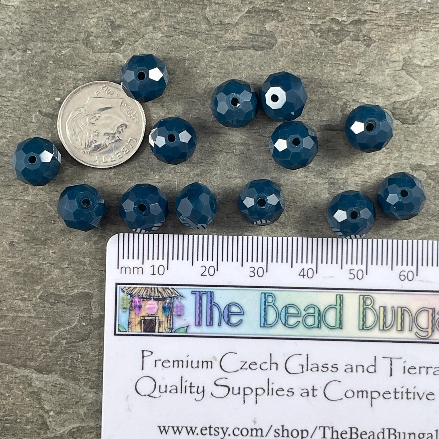 9.5mm Faceted Glass Beads, Opaque Navy Blue Rondelles (Navy-9) * 30 Beads