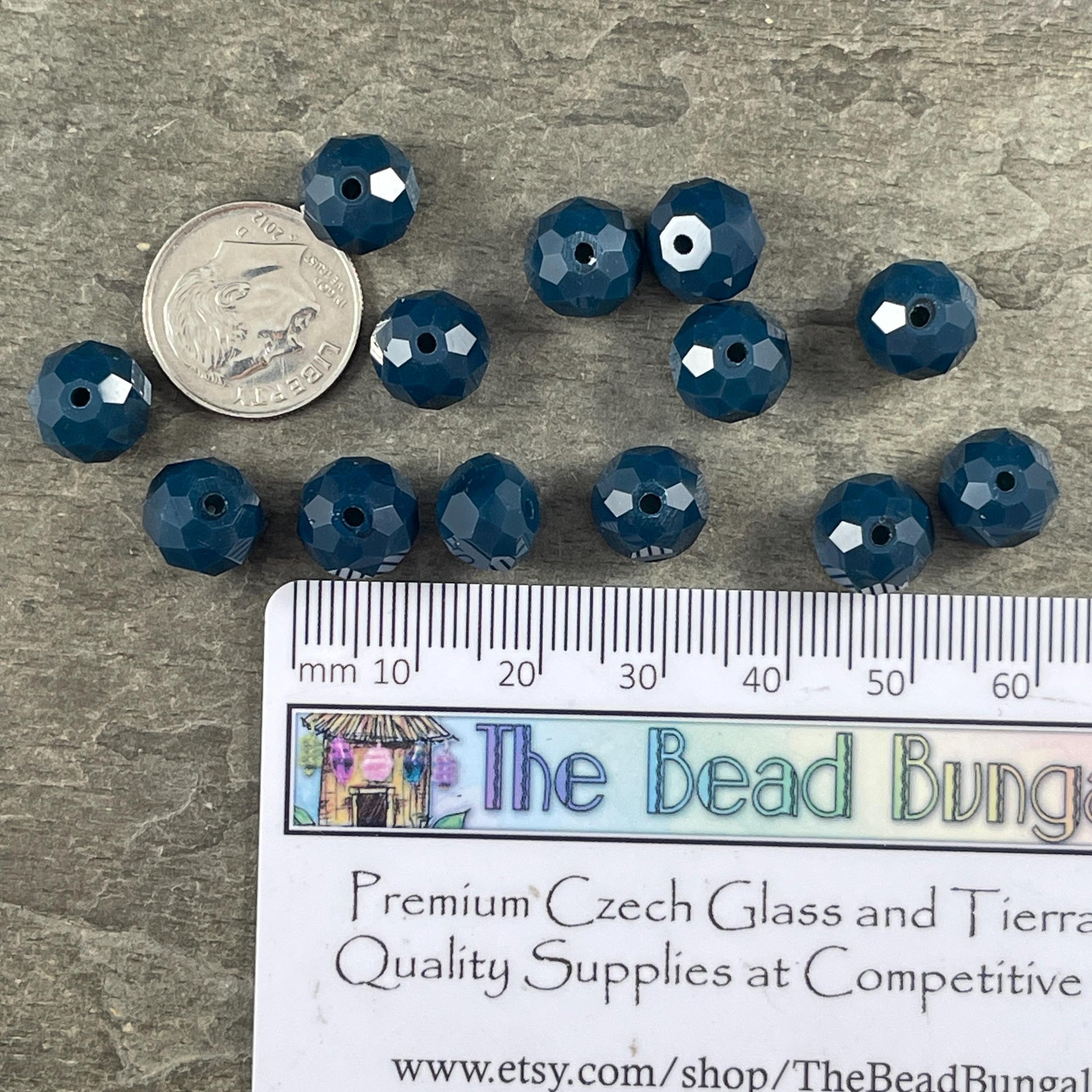 9.5mm Faceted Glass Beads, Opaque Navy Blue Rondelles (Navy-9) * 30 Beads