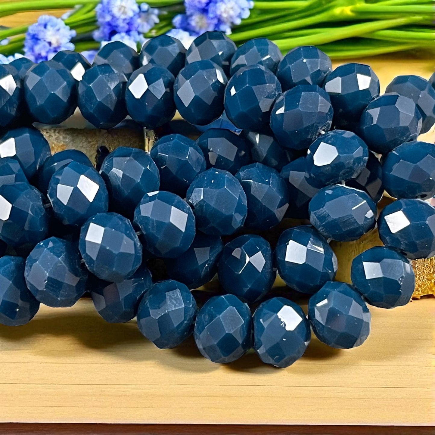 9.5mm Faceted Glass Beads, Opaque Navy Blue Rondelles (Navy-9) * 30 Beads