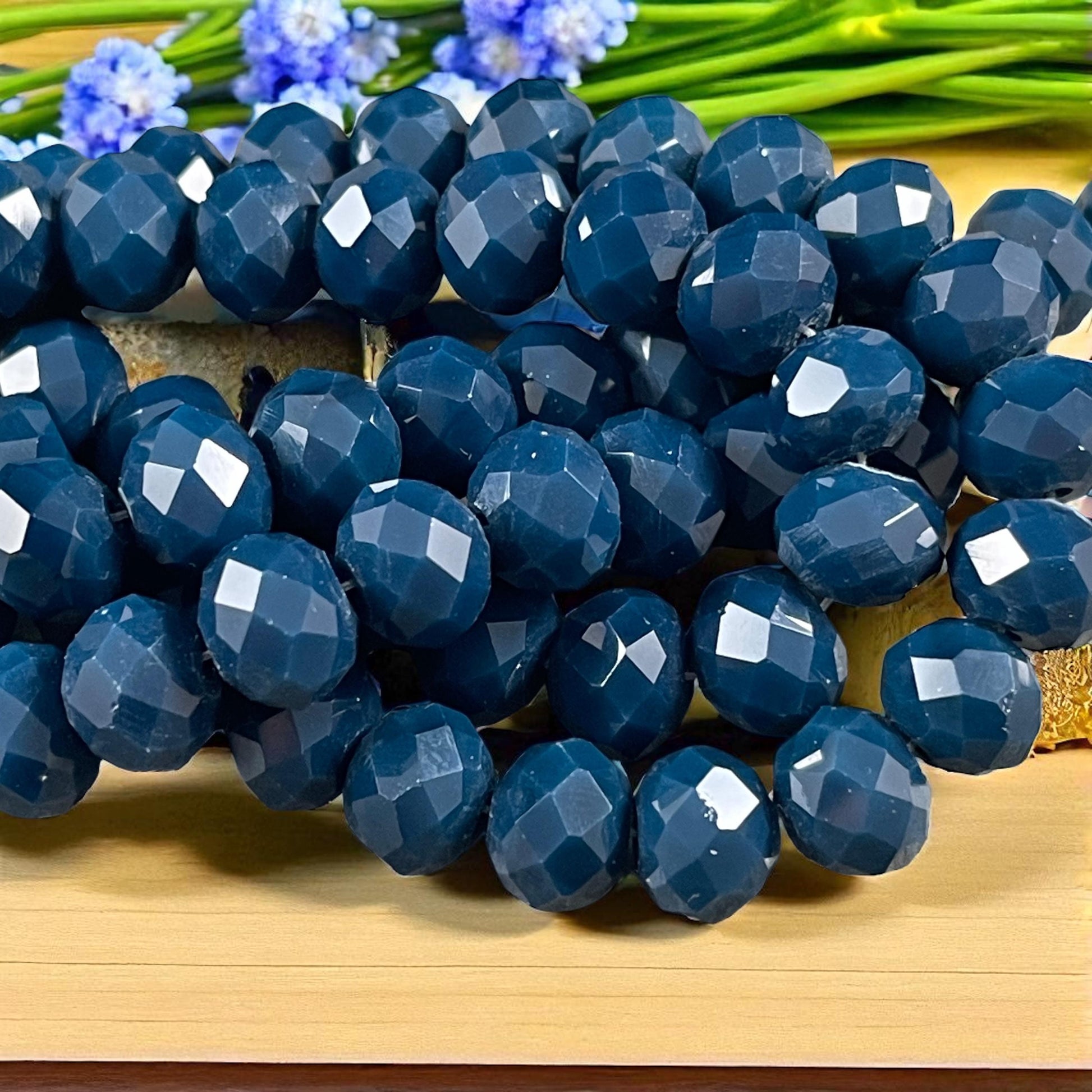 9.5mm Faceted Glass Beads, Opaque Navy Blue Rondelles (Navy-9) * 30 Beads
