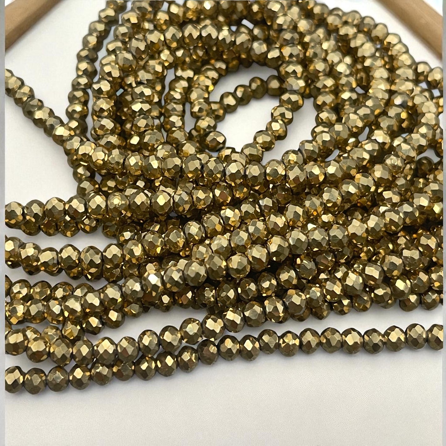Metallic Antiqued Gold 4mm Faceted Glass Beads, Electroplated Gold Rondelles (AntiquedGold-4) * 100 Beads