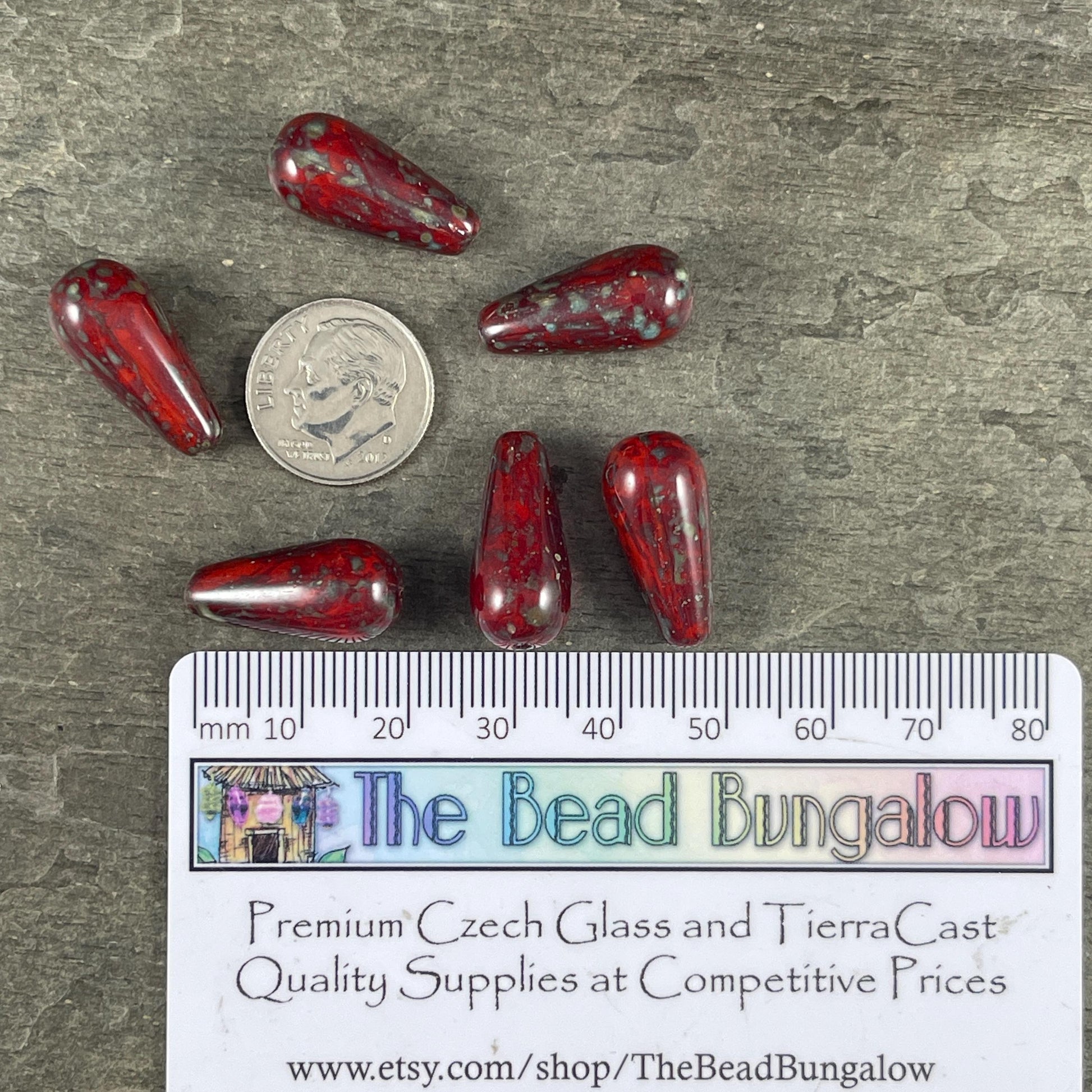Czech Glass Beads - 20x9mm Elongated Red Picasso Teardrop Beads (DAN/N-1213) * Qty. 6