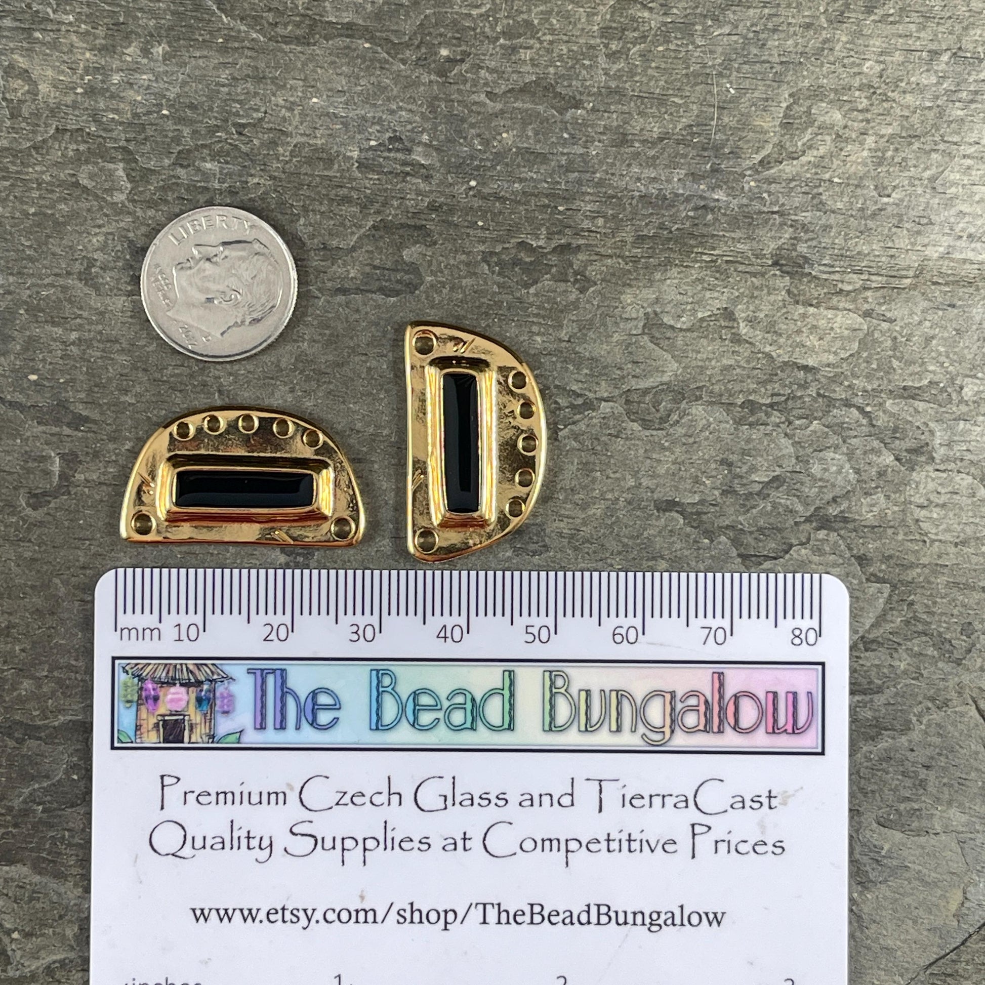 Gold and Black Chandelier Pendant, 24k Gold Plated Connector with Black Enamel Inlay (PF/15295-13-0565) * Qty. 1
