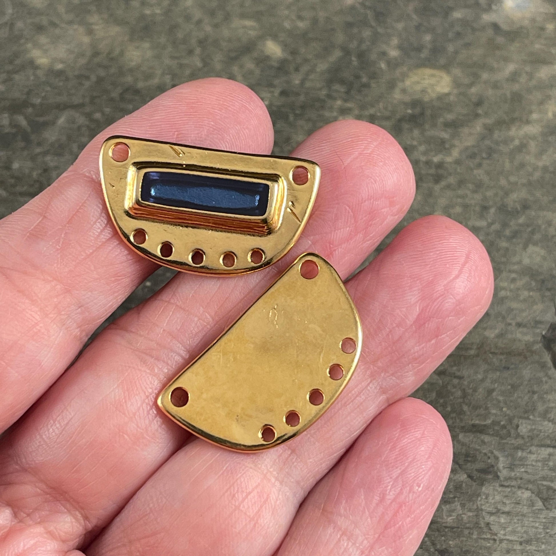 Pacific Blue and Gold Chandelier Pendant, 24k Gold Plated Connector with Pacific Blue Enamel Inlay (PF/15295-13-0538) * Qty. 1