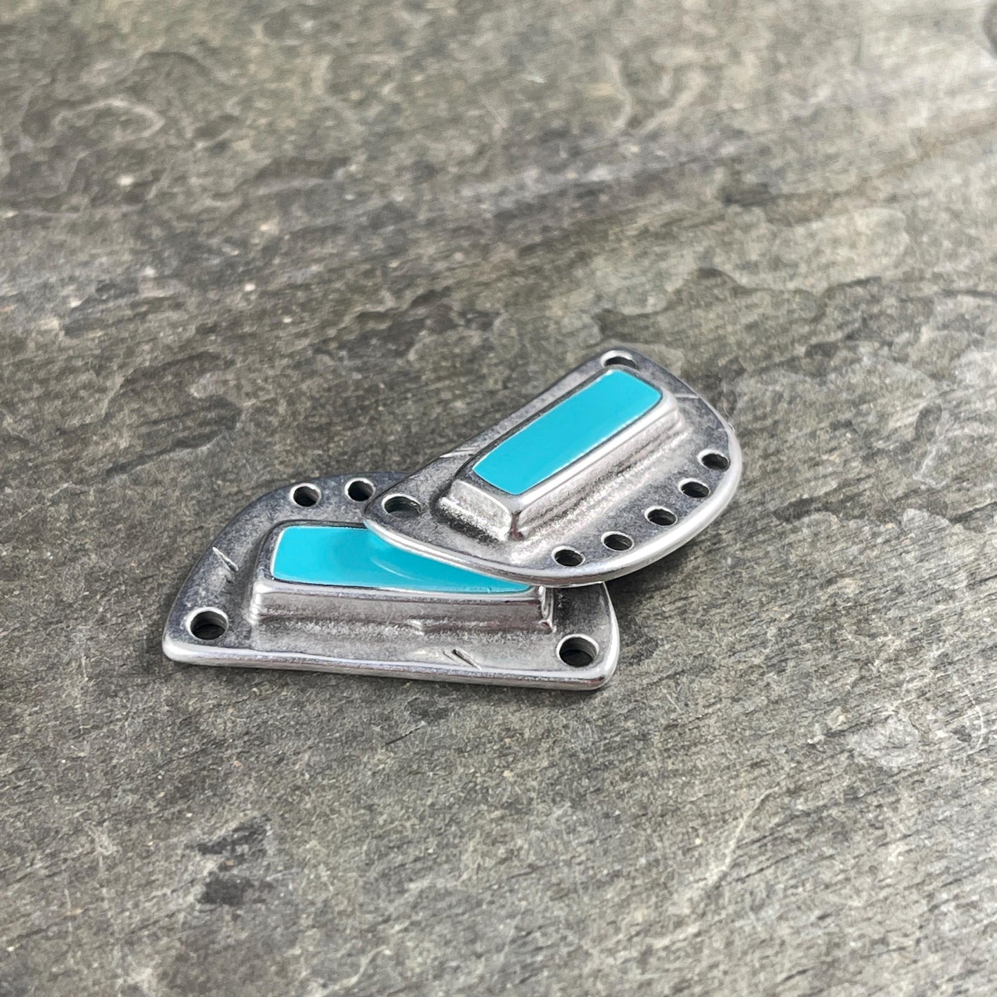 Turquoise Blue and Silver Chandelier Pendant, Antiqued Silver Plated Connector with Sky Blue Enamel Inlay (PF/15295-72-0299) * Qty. 2