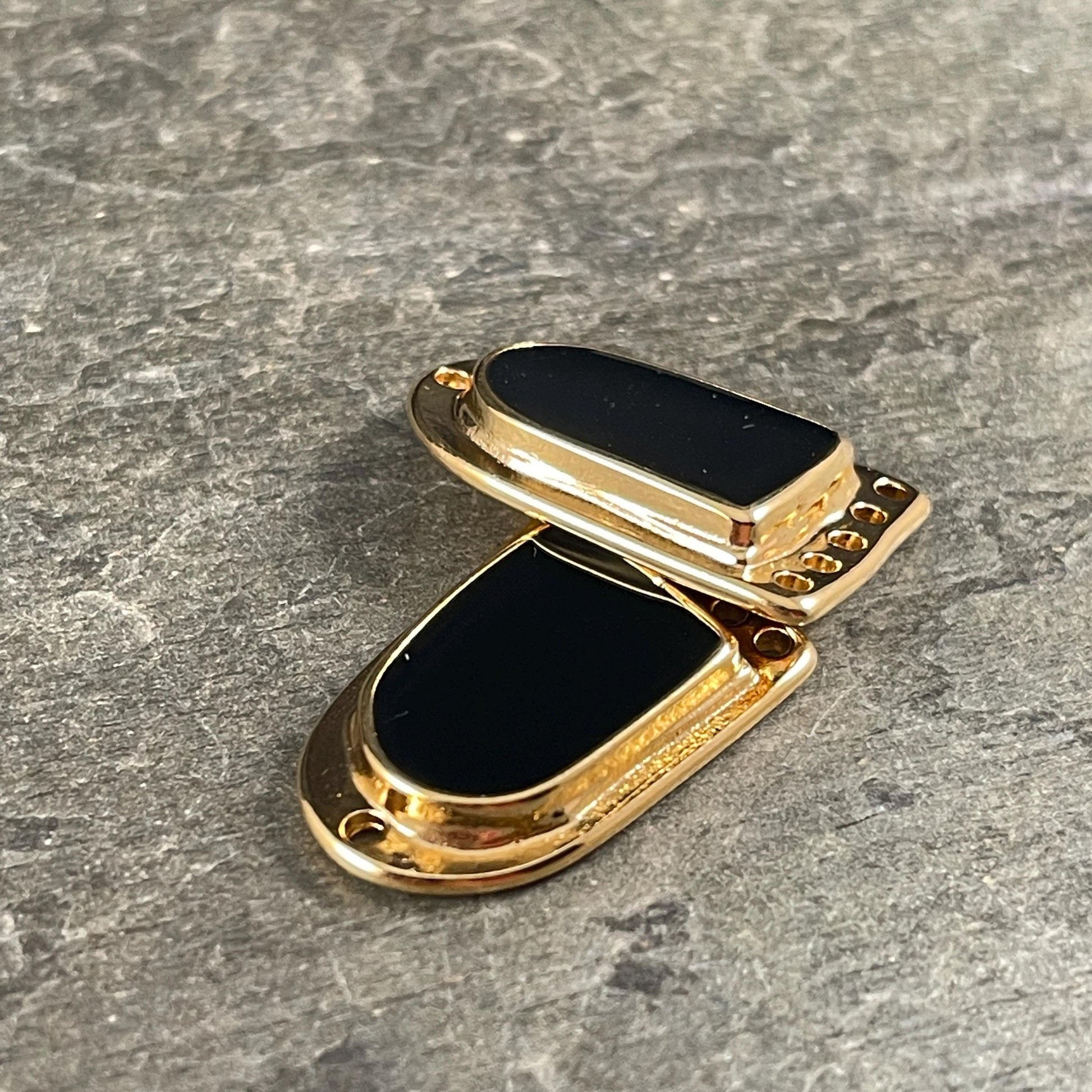 Gold and Black Chandelier Drop, 24k Gold Plated Connector/Pendant/Charm with Black Enamel Inlay (PF/15294-13-0565) * Qty. 2
