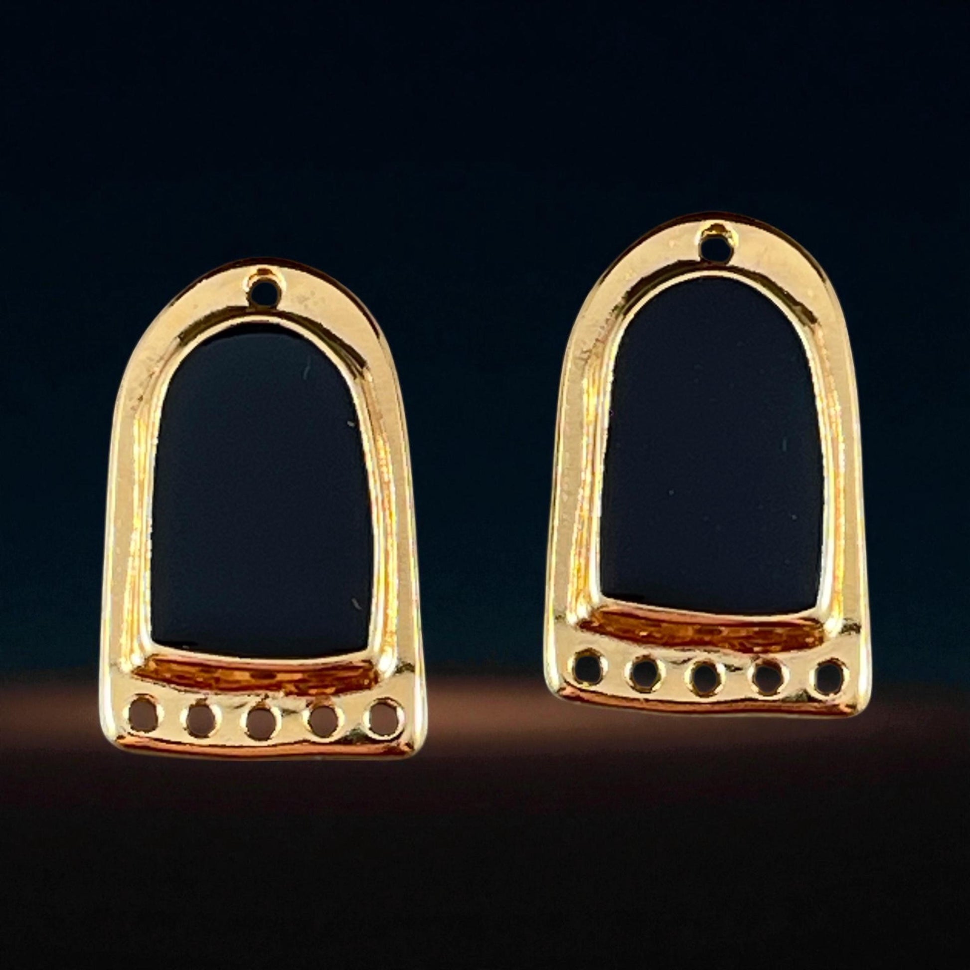 Gold and Black Chandelier Drop, 24k Gold Plated Connector/Pendant/Charm with Black Enamel Inlay (PF/15294-13-0565) * Qty. 2