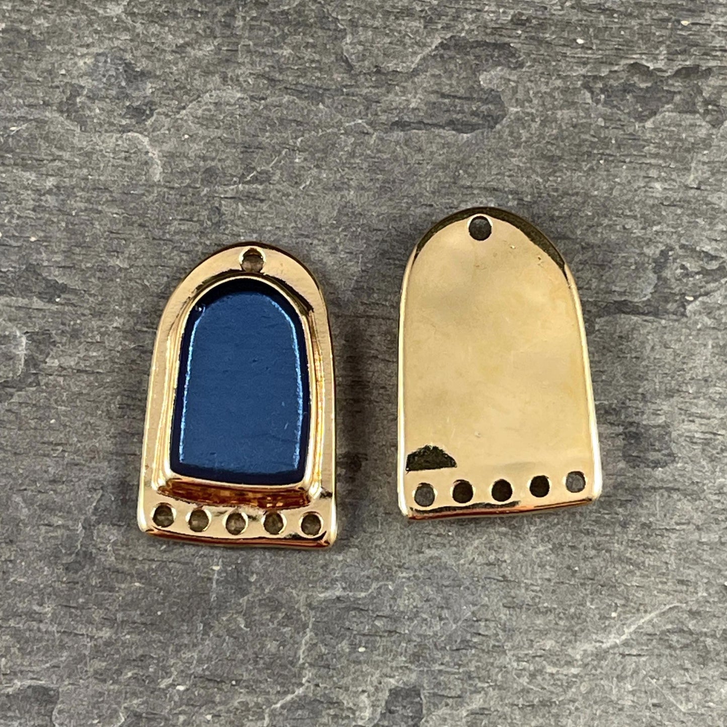Gold and Pacific Blue Chandelier Drop, 24k Gold Plated Connector/Pendant/Charm with Blue Enamel Inlay (PF/15294-13-0538) * Qty. 2