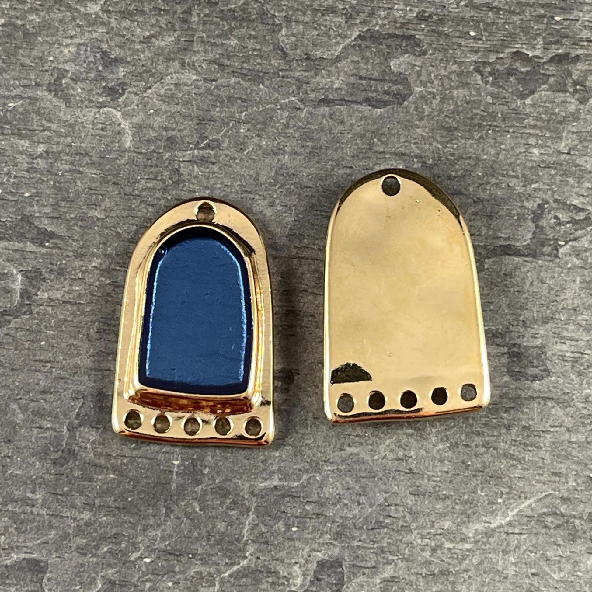 Gold and Pacific Blue Chandelier Drop, 24k Gold Plated Connector/Pendant/Charm with Blue Enamel Inlay (PF/15294-13-0538) * Qty. 2