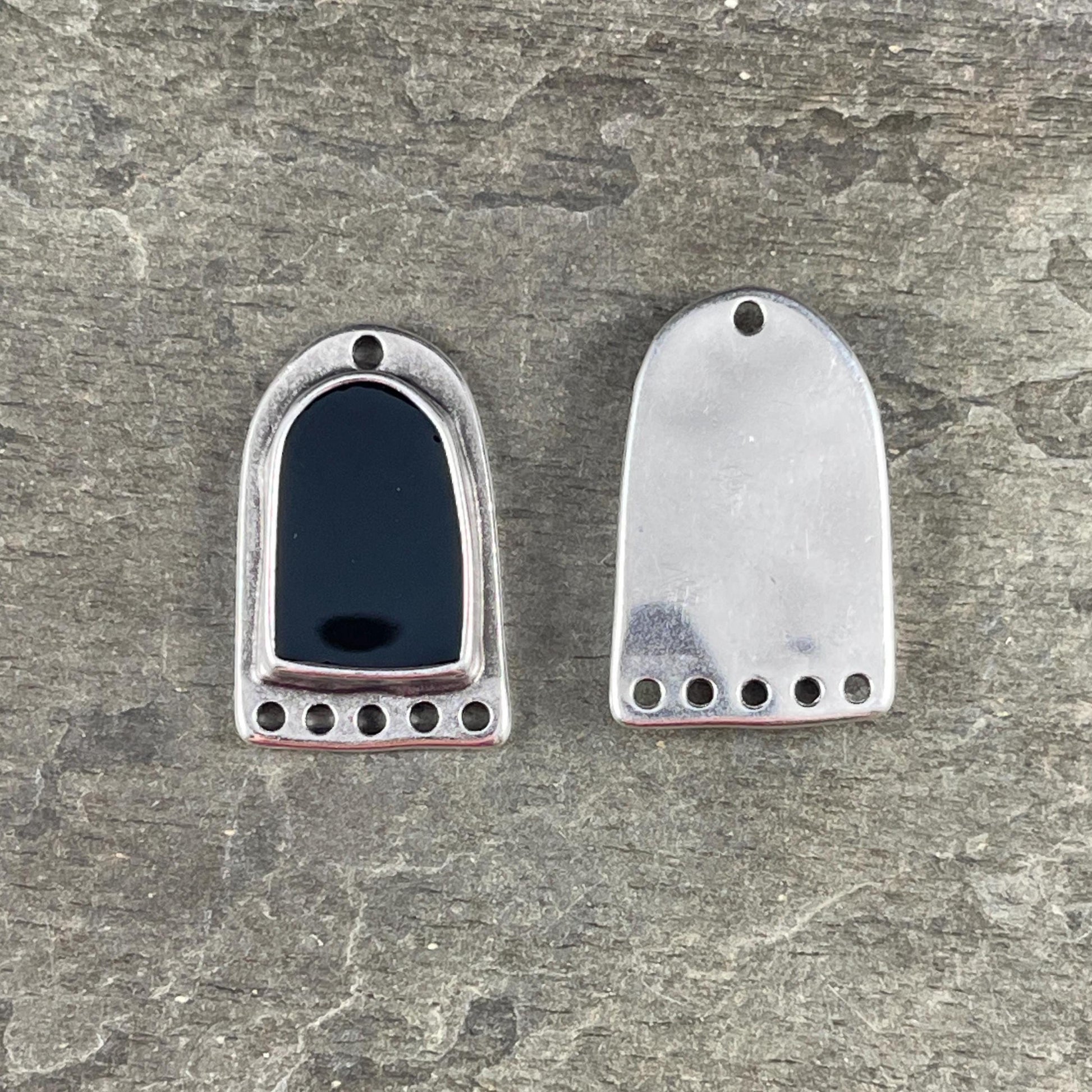 Chandelier Drop, Antiqued Silver Plated Connector/Pendant/Charm with Black Enamel Inlay (PF/15294-72-0565) * Qty. 2