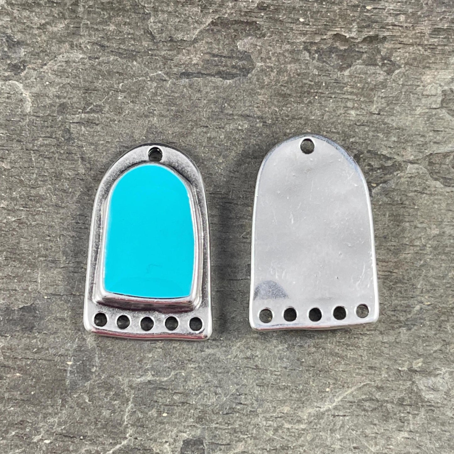 Silver and Turquoise Chandelier Drop, Antiqued Silver Plated Connector/Pendant/Charm with Sky Blue Enamel Inlay (PF/15294-72-0299) * Qty. 2