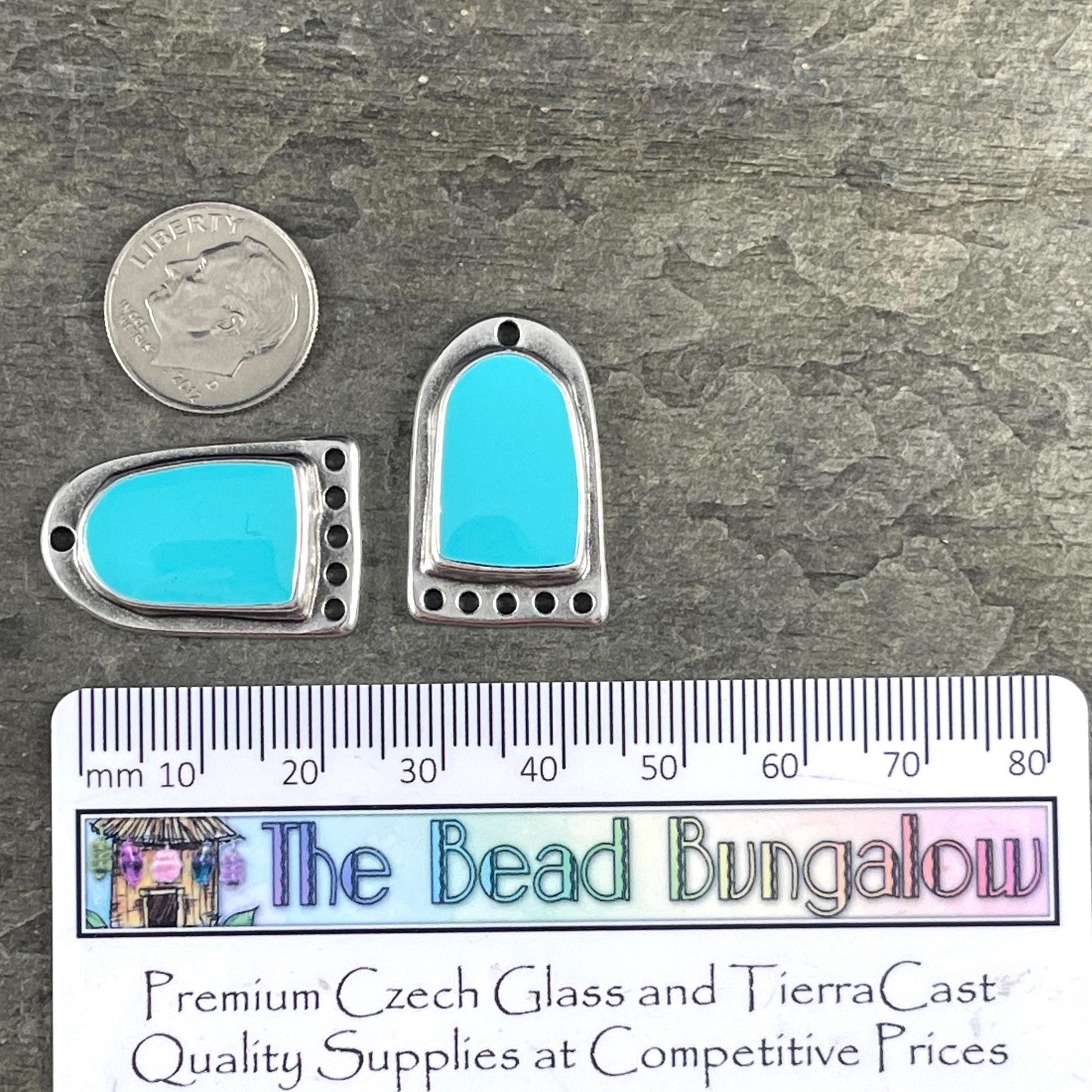 Silver and Turquoise Chandelier Drop, Antiqued Silver Plated Connector/Pendant/Charm with Sky Blue Enamel Inlay (PF/15294-72-0299) * Qty. 2