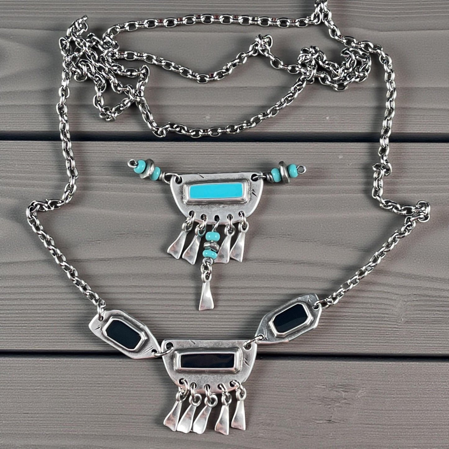 Antiqued Silver Plated Link with Black Enamel Inlay (PF/15296-72-0565) * Qty. 4