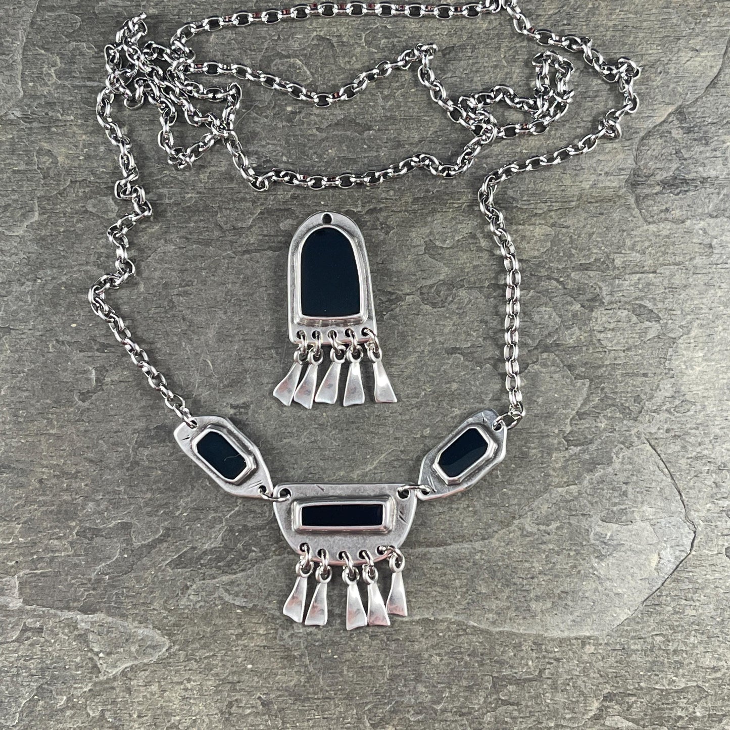 Silver and Black Connector, Antiqued Silver Plated Link with Black Enamel Inlay (PF/15296-72-0565) * Qty. 4