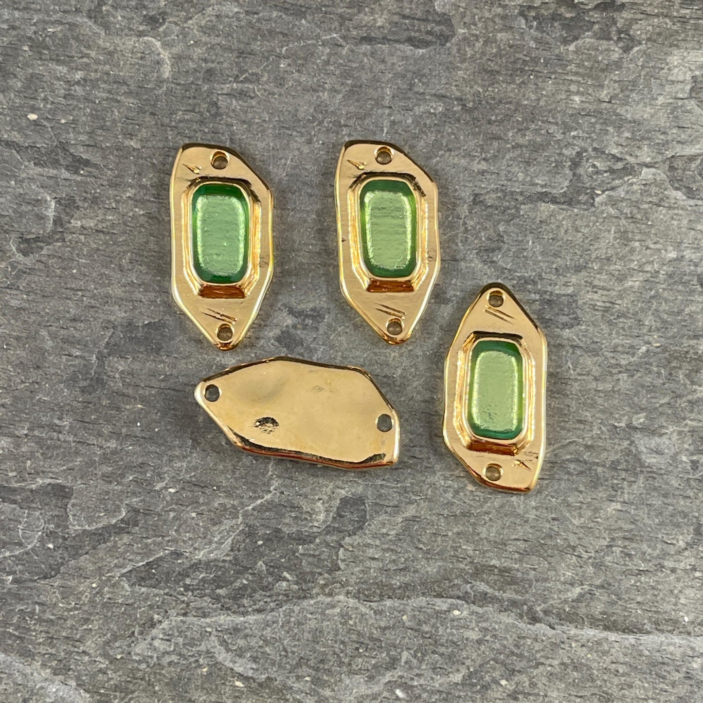 24k Gold Plated Link with Peridot Green Enamel Inlay (PF/15296-13-0556) * Qty. 2