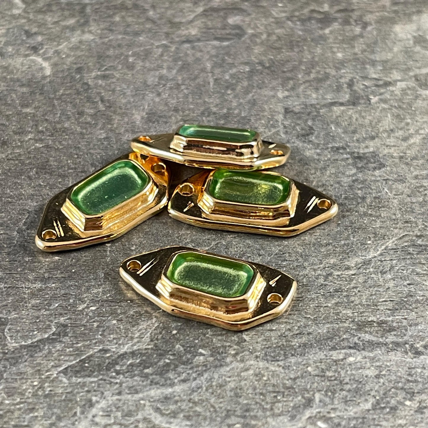 24k Gold Plated Link with Peridot Green Enamel Inlay (PF/15296-13-0556) * Qty. 2