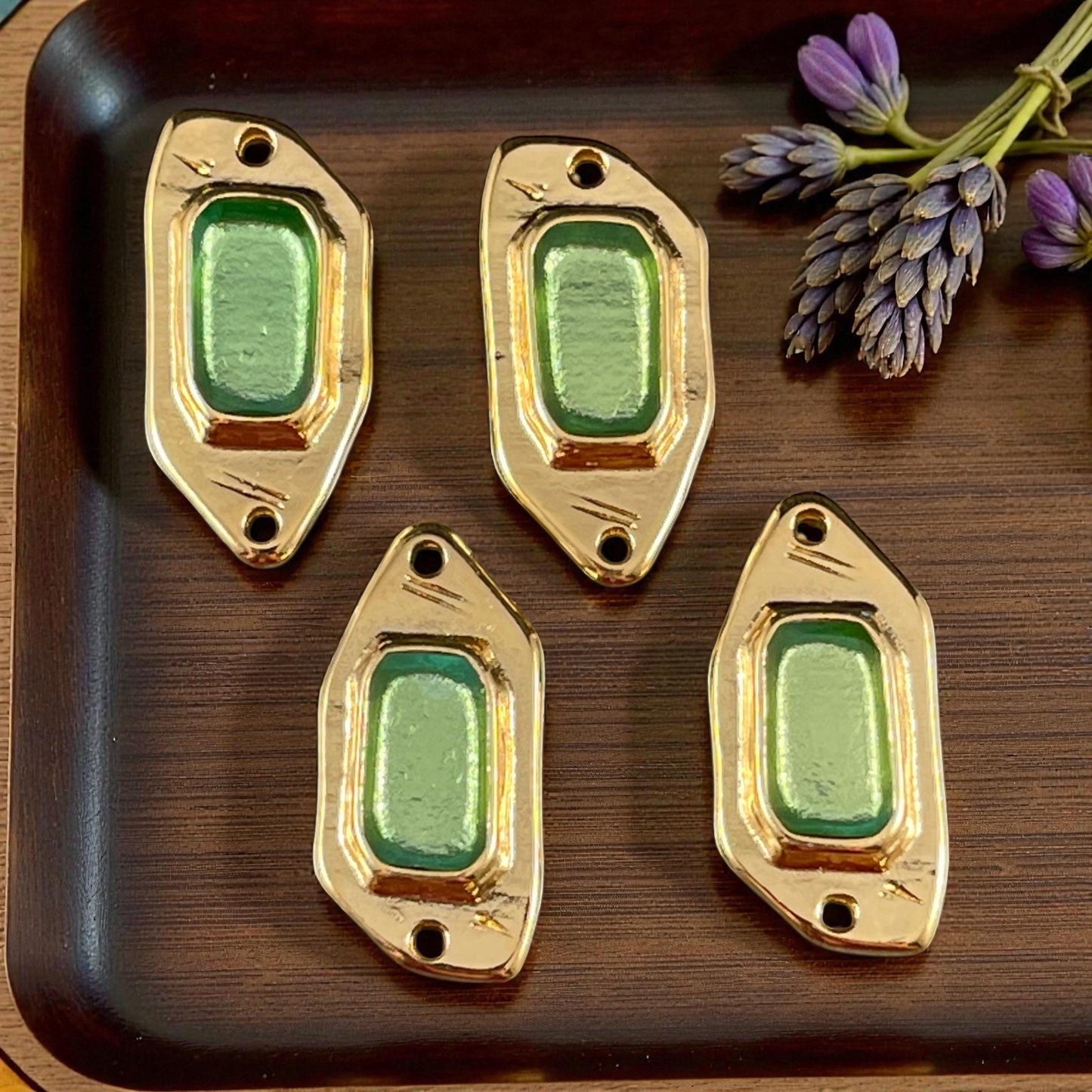 24k Gold Plated Link with Peridot Green Enamel Inlay (PF/15296-13-0556) * Qty. 2
