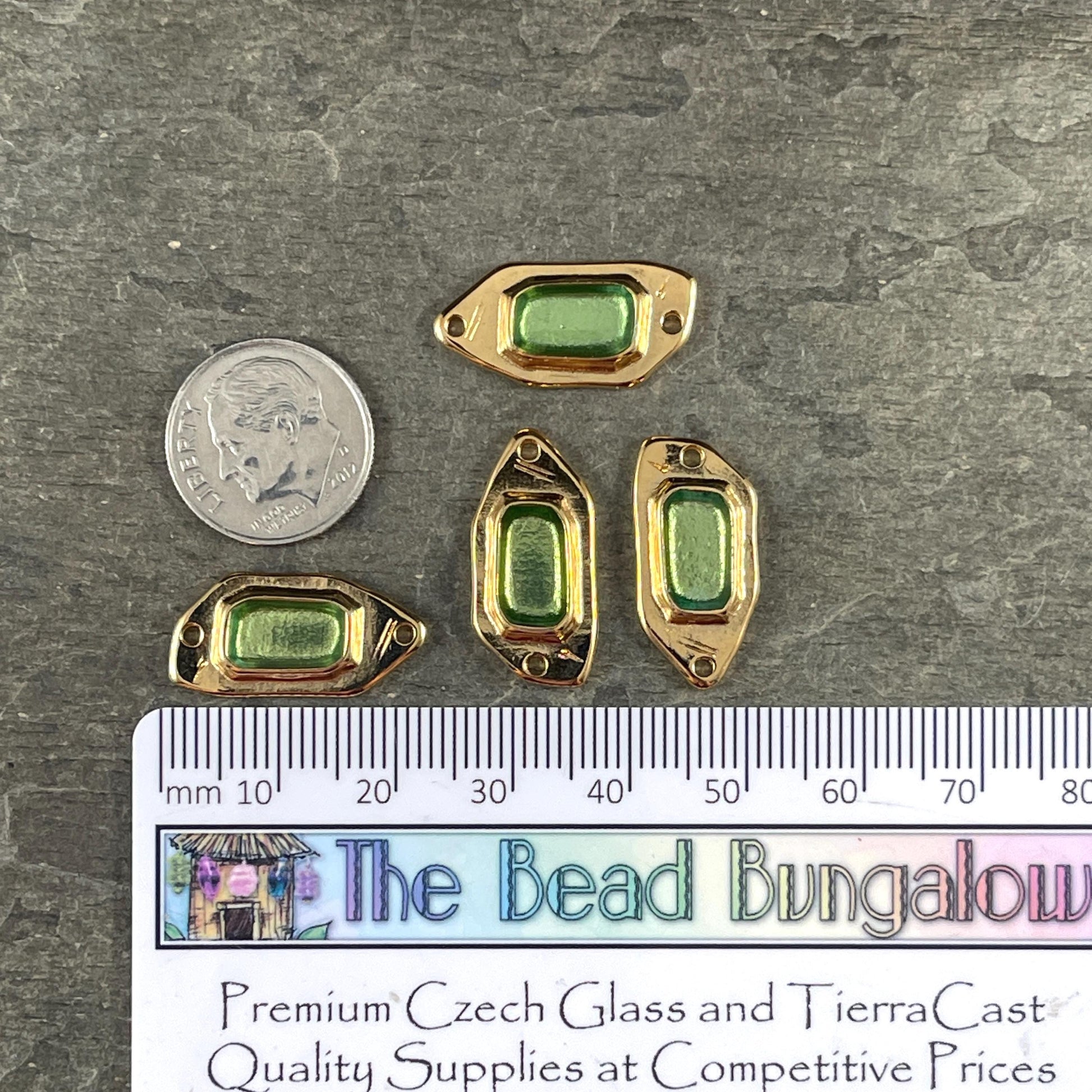 24k Gold Plated Link with Peridot Green Enamel Inlay (PF/15296-13-0556) * Qty. 2
