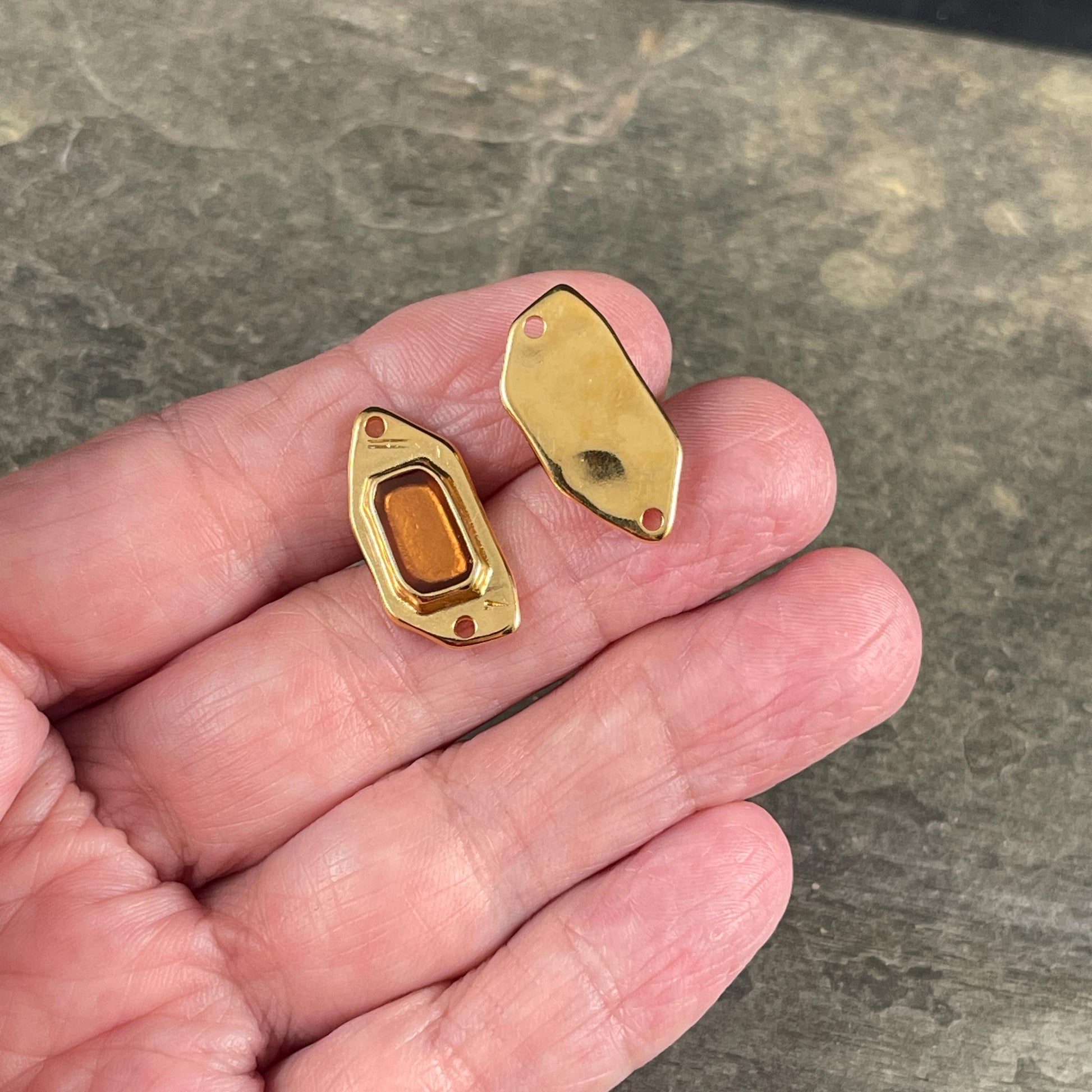 24k Gold Plated Link with Topaz Enamel Inlay (PF/15296-13-0552) * Qty. 2