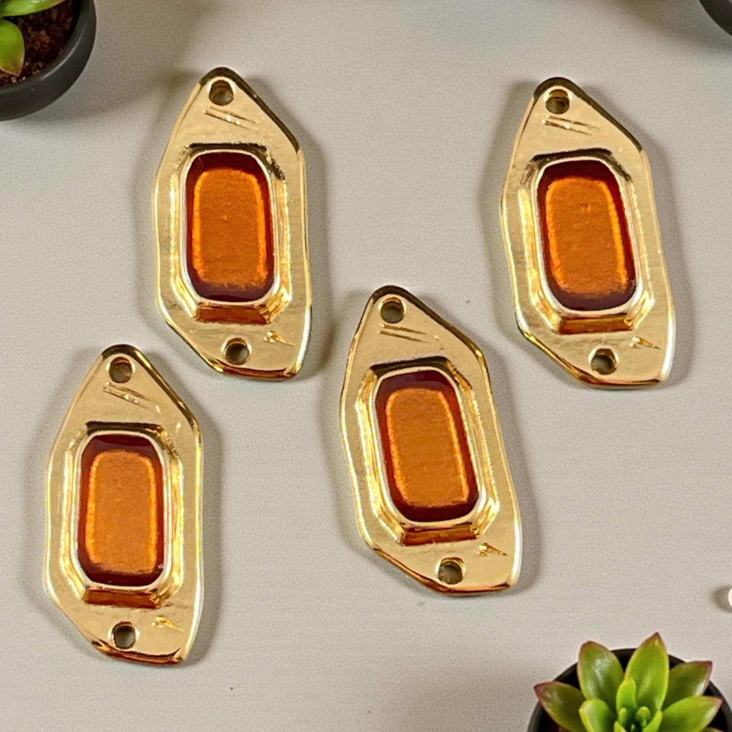 24k Gold Plated Link with Topaz Enamel Inlay (PF/15296-13-0552) * Qty. 2