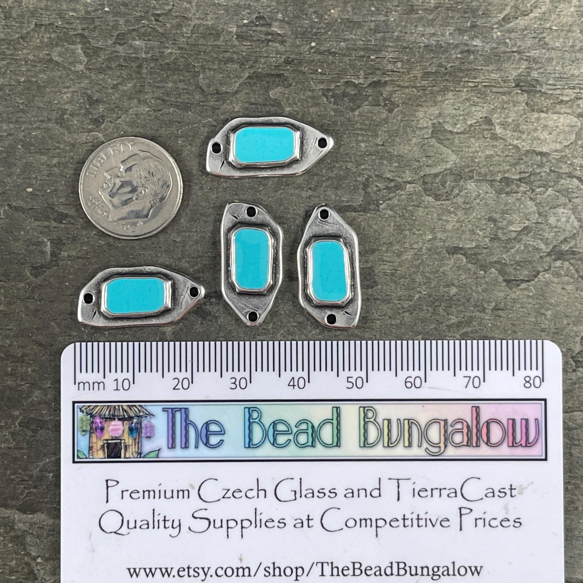 Antiqued Silver Plated Link with Sky Blue Enamel Inlay (PF/15296-72-0299) * Qty. 4