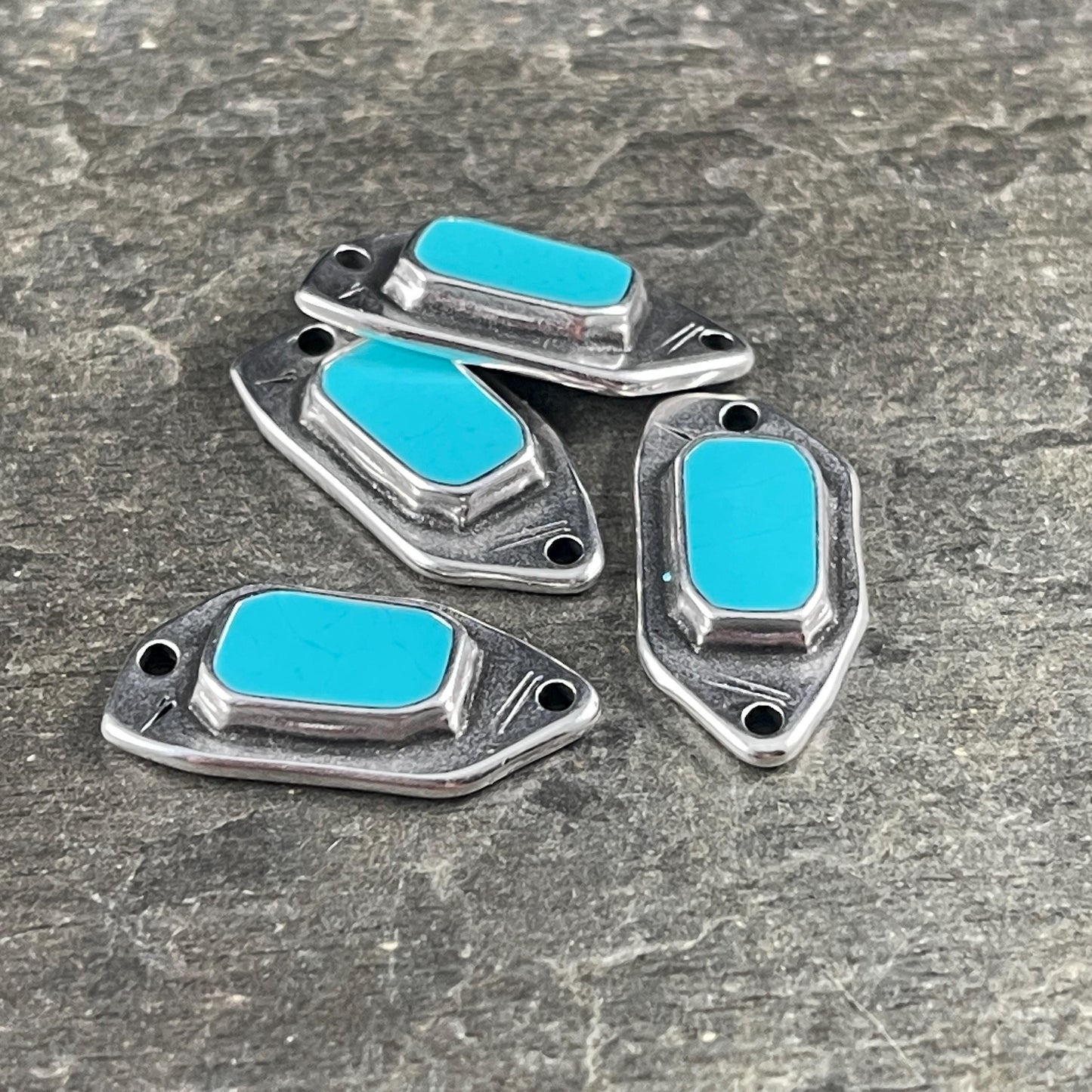 Antiqued Silver Plated Link with Sky Blue Enamel Inlay (PF/15296-72-0299) * Qty. 4