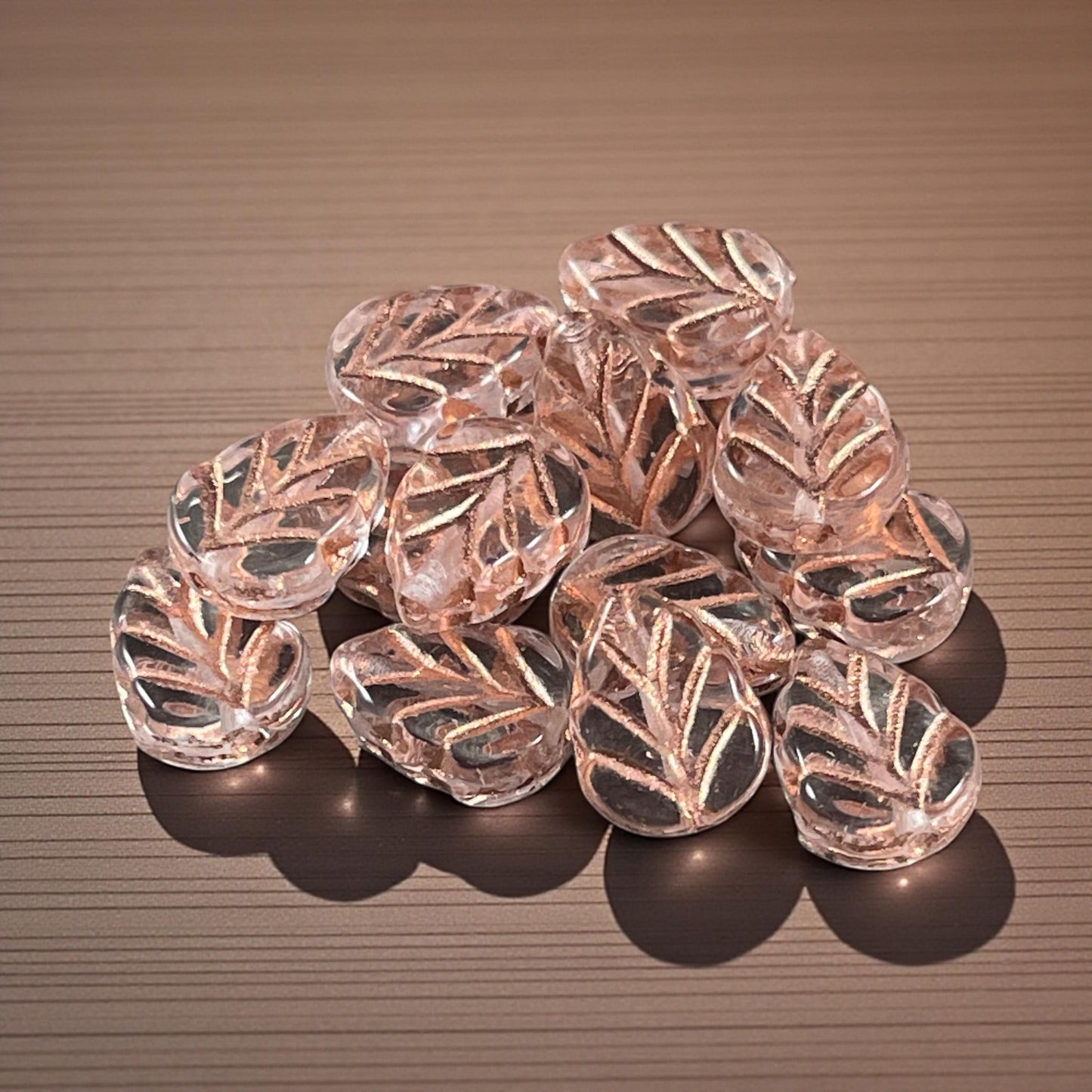 Czech Glass Beads - Transparent Clear Glass Leaf with Copper Wash, Mint Leaf, 10x8mm Birch Leaf (Mint27) * Qty. 16