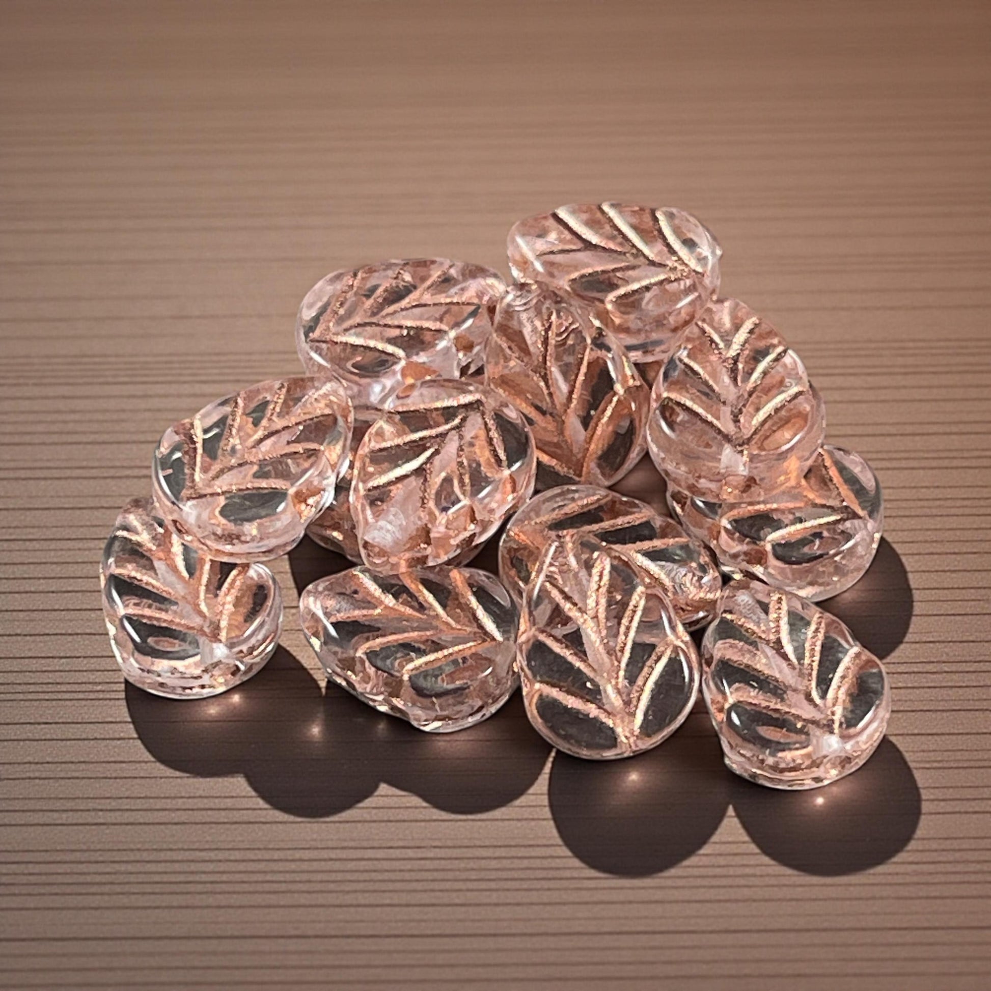 Czech Glass Beads - Transparent Clear Glass Leaf with Copper Wash, Mint Leaf, 10x8mm Birch Leaf (Mint27) * Qty. 16