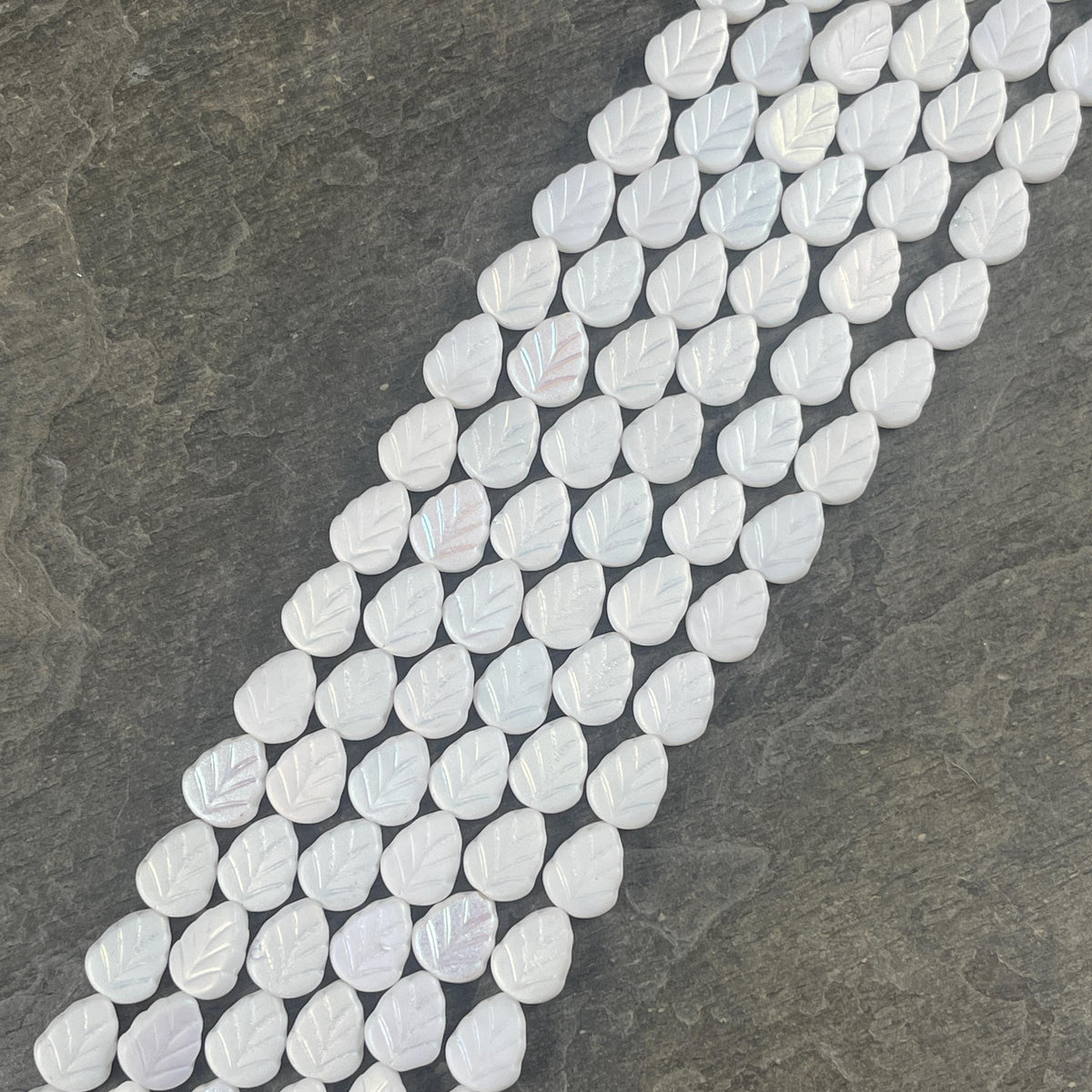 Czech Glass Beads - Matte White Leaf Bead, Mint Leaf, 10x8mm Birch Leaf (Mint10) * Qty. 16